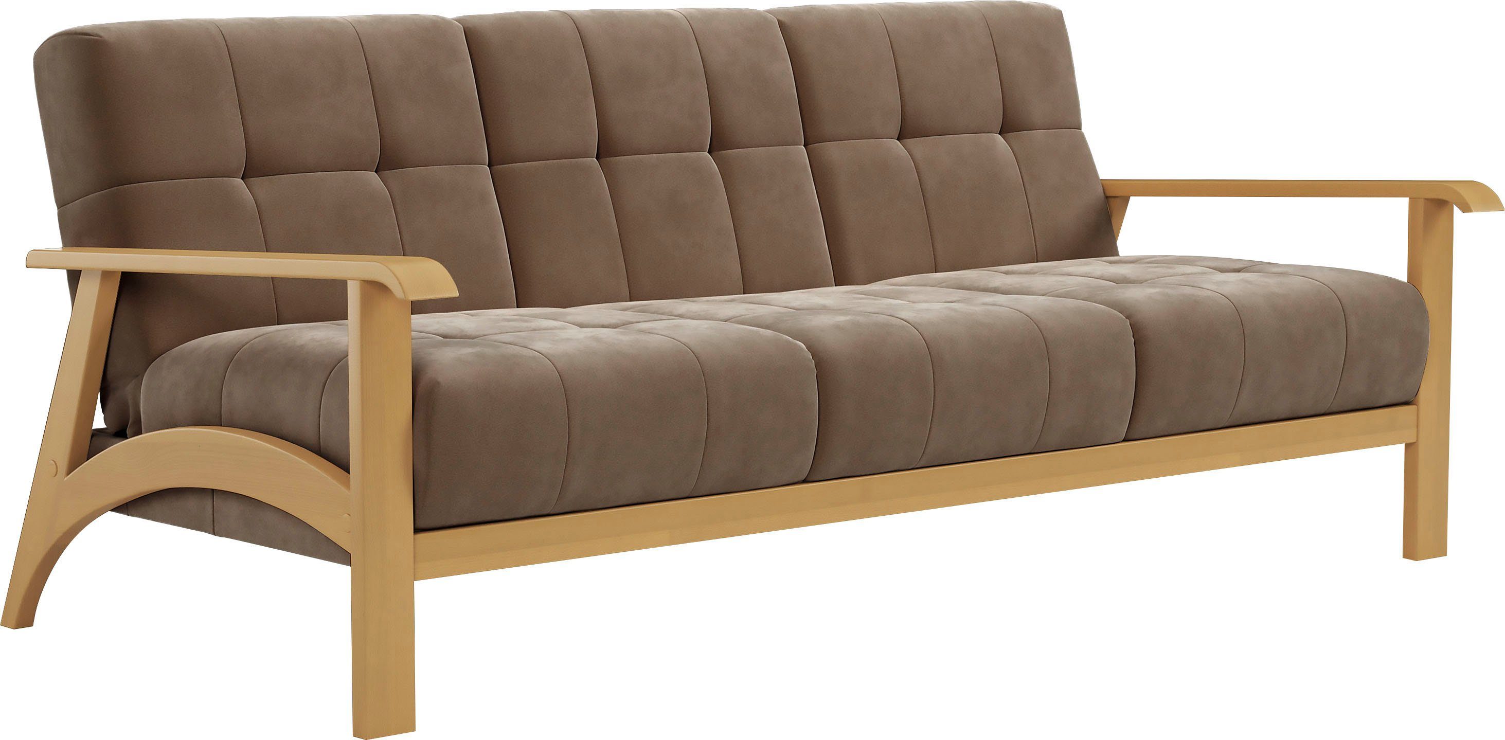 sit&more 3-zitsbank Billund Armleuningen van eikenkleurig beukenhout, verschillende bekledingen en kleuren bruin, 3-zitsbanken, Met slaapfunctie