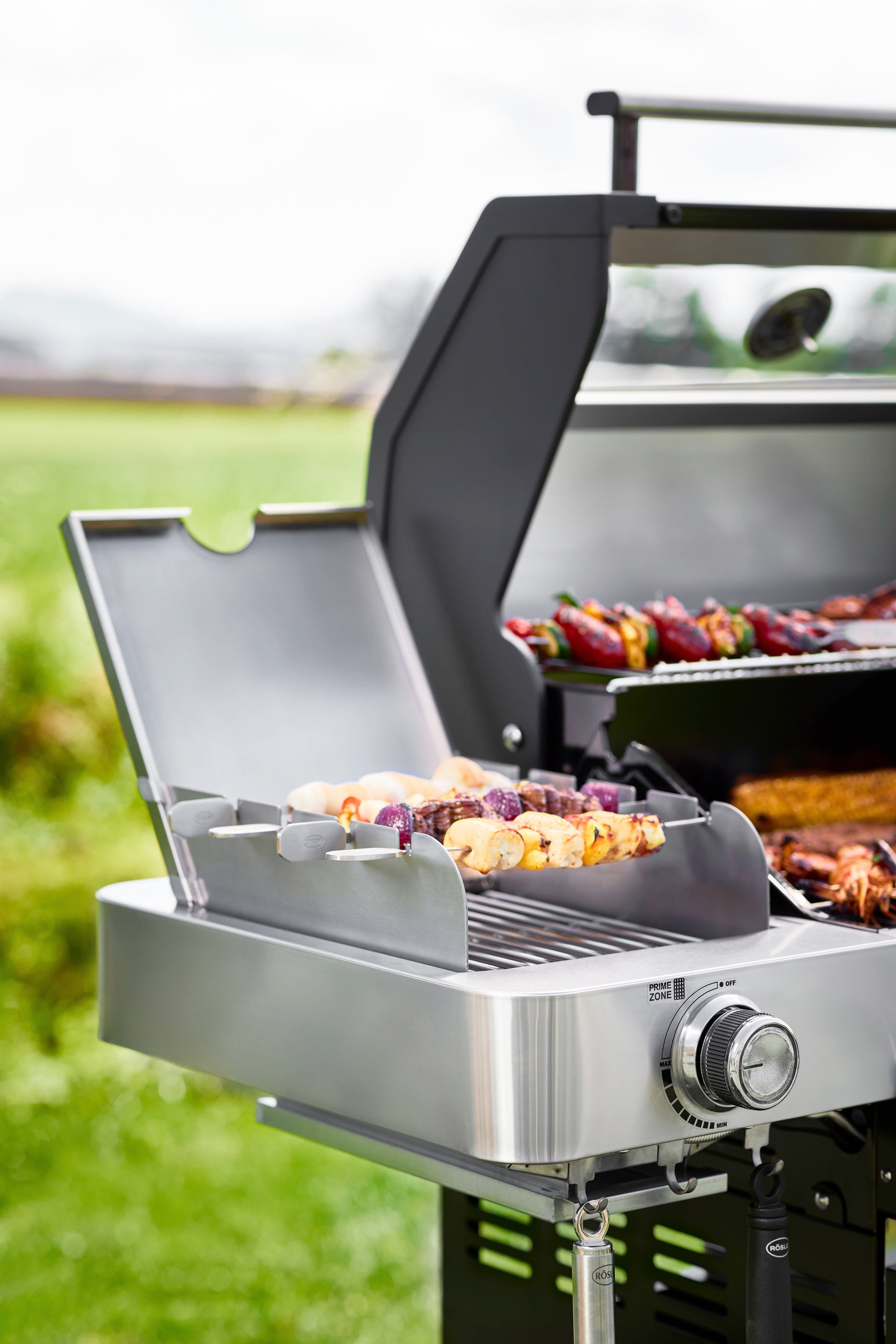 ROESLE Windbescherming voor barbecue VIDERO, 25398 voor primezone, hoogwaardige houder voor grillspiezen, roestvrij staal (2 stuks)