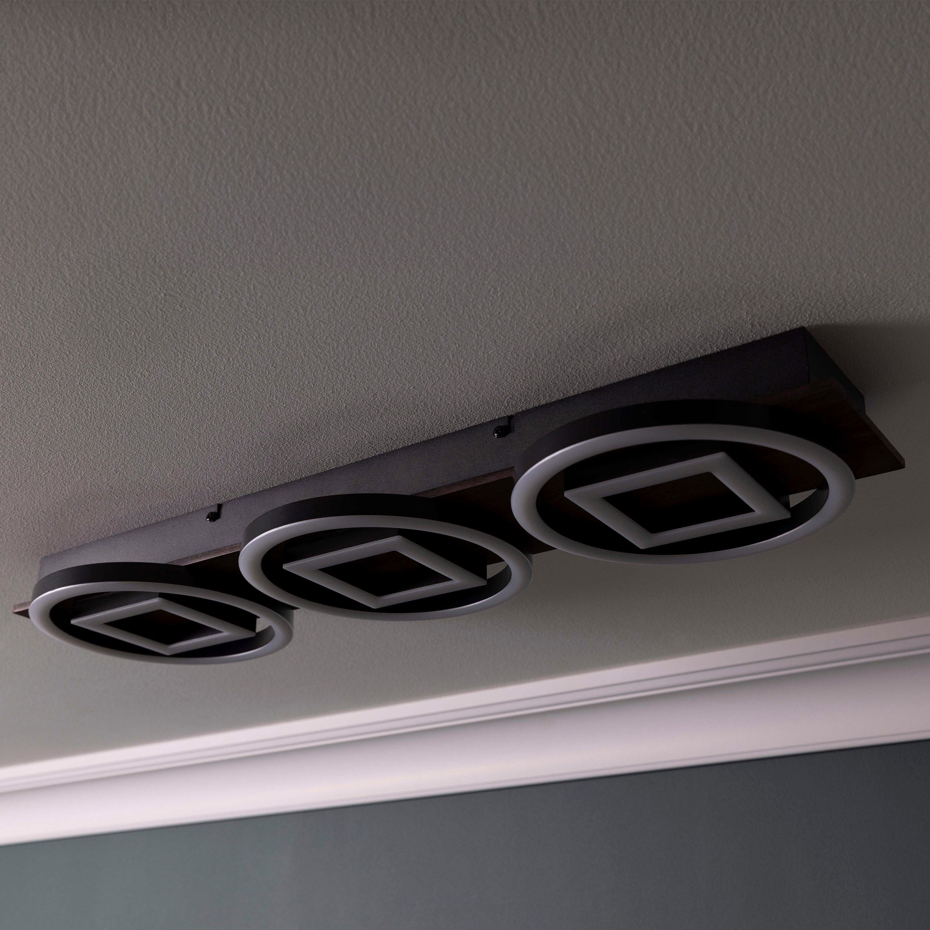 Brilliant Leuchten Led-plafondlamp Maureen LED plafondlamp, 67x20 cm, 3500 lm, 3000 K, dimbaar, zwart mat (1 stuk)