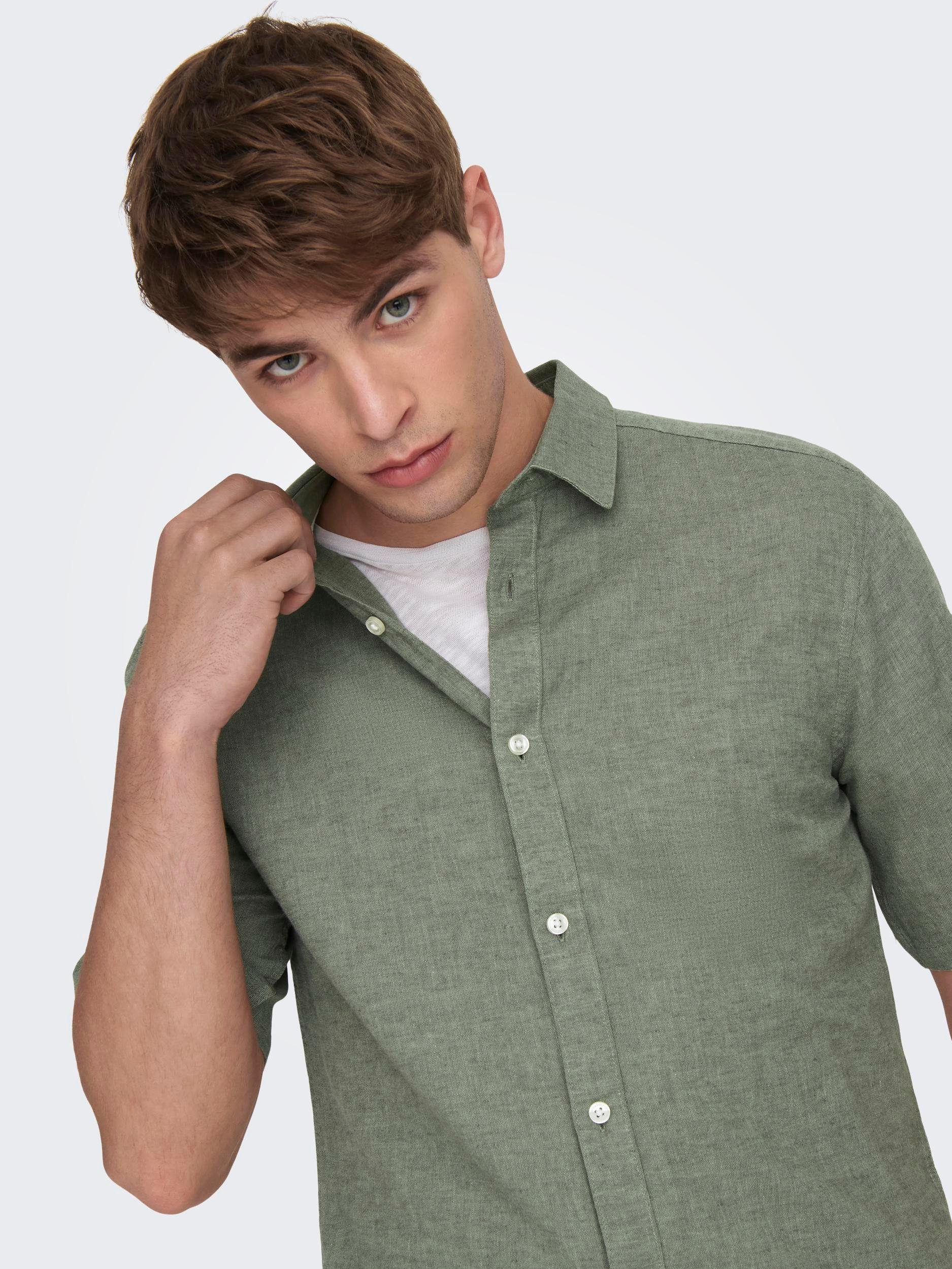 ONLY & SONS Overhemd met korte mouwen ONSCAIDEN SS SOLID LINEN SHIRT NOOS
