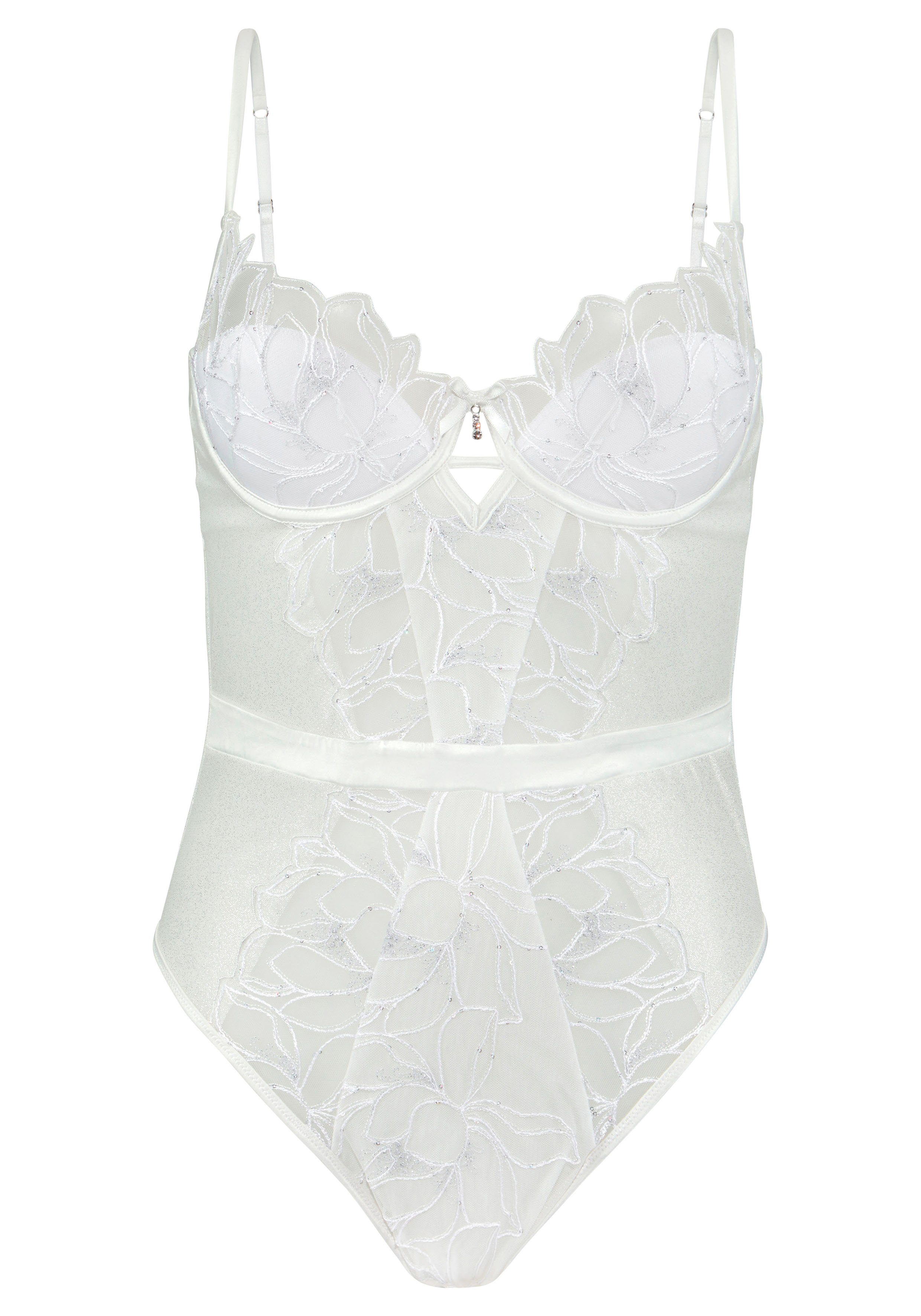 Lascana Stringbody gemaakt van elegant kant en glinsterend soft mesh, sexy lingerie