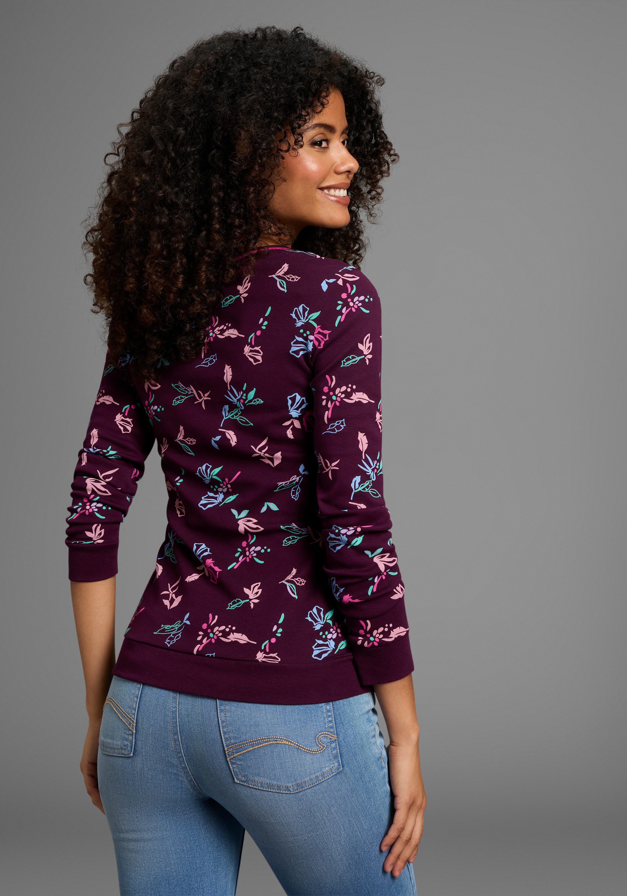 KangaROOS Shirt met lange mouwen met allover-print en contrastdetails