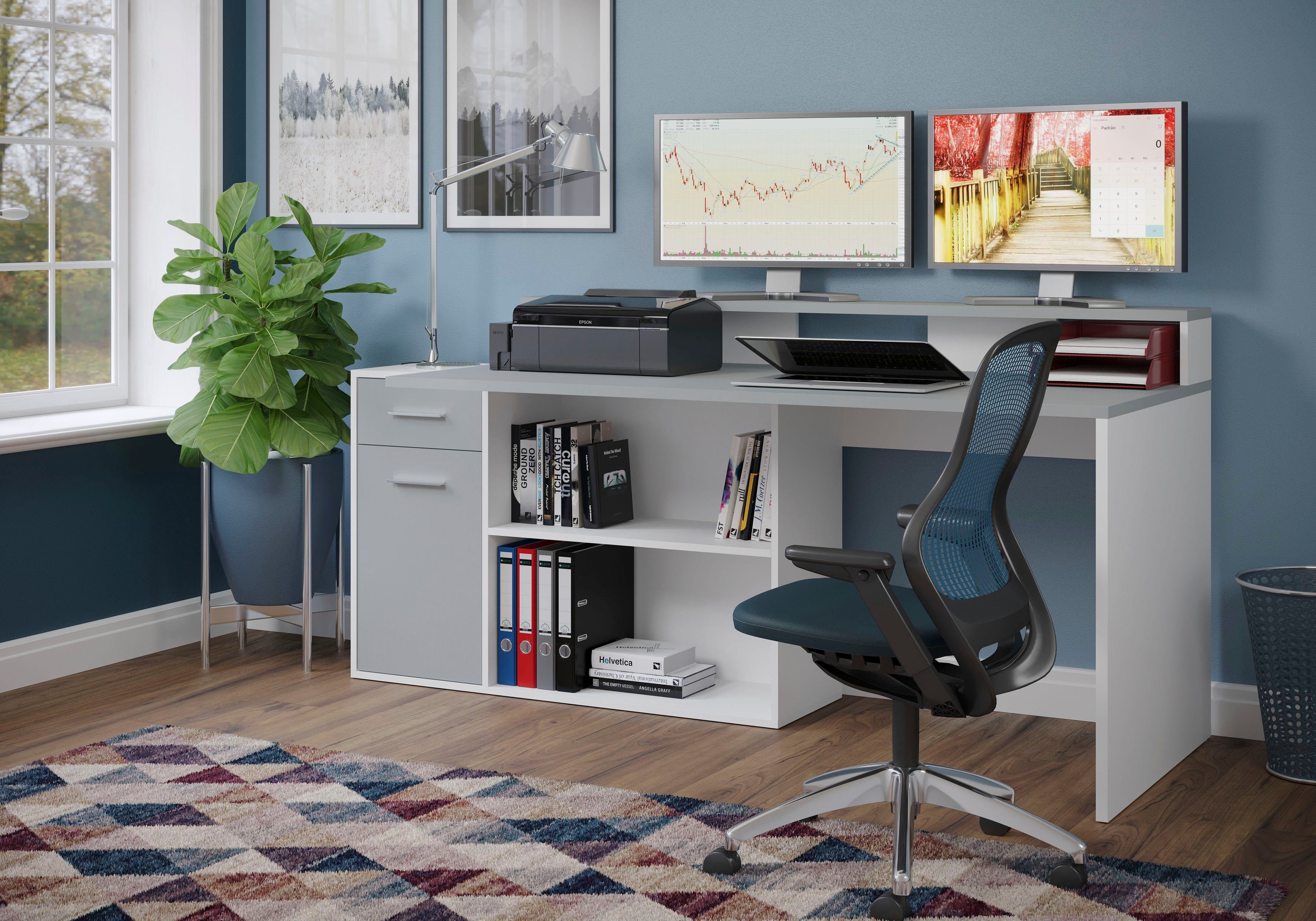 INOSIGN Bureau CHESTER Gamingtafel met lowboard - werktafel afmetingen (B/D/H) 160/115/92 cm (2 stuks)