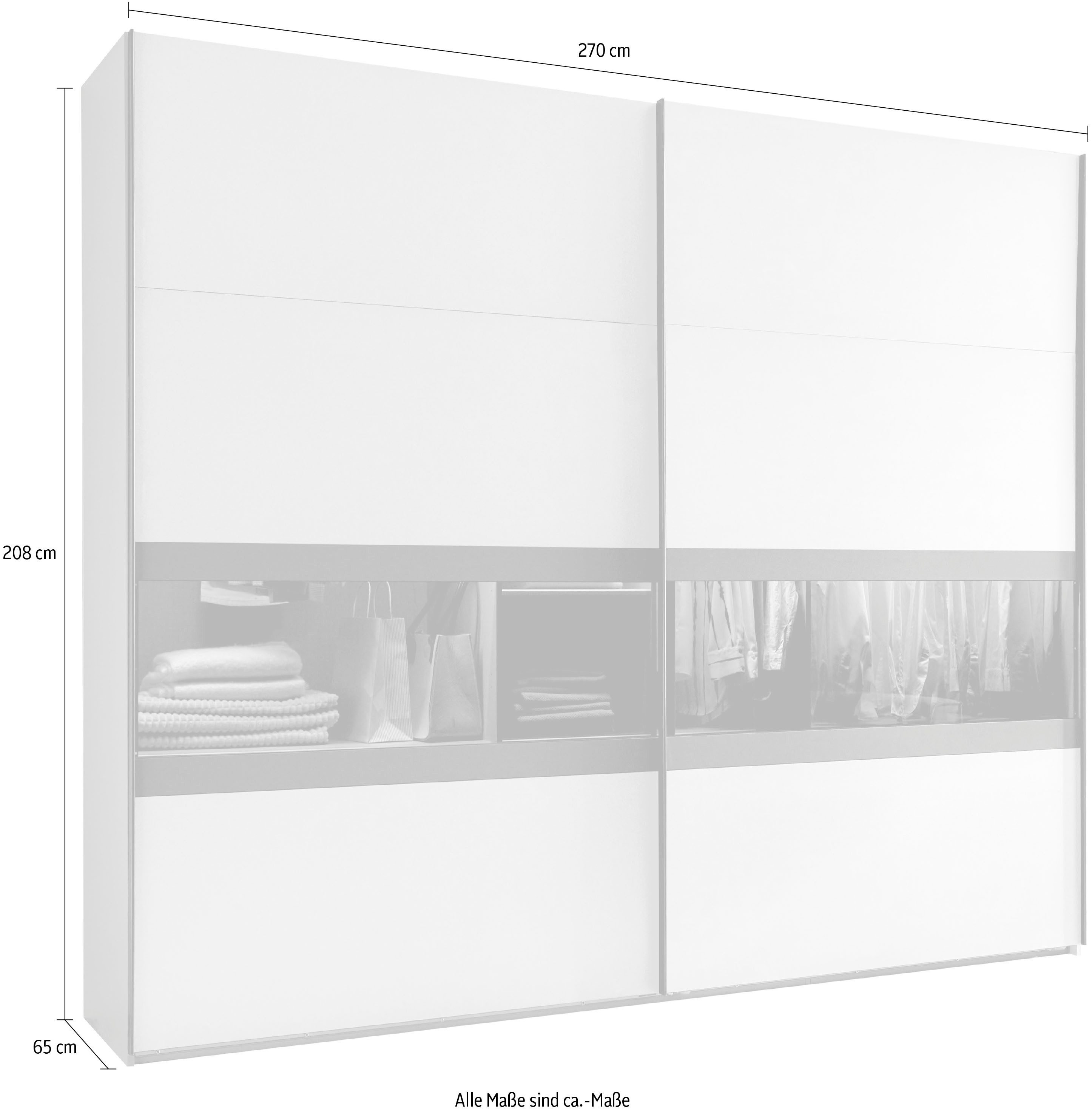 Wimex Schuifdeurkast Easy Plus, kledingkast Made in Germany met glazen inzet/ rookglas, vele breedtes beschikbaar, zwarte handgrepen