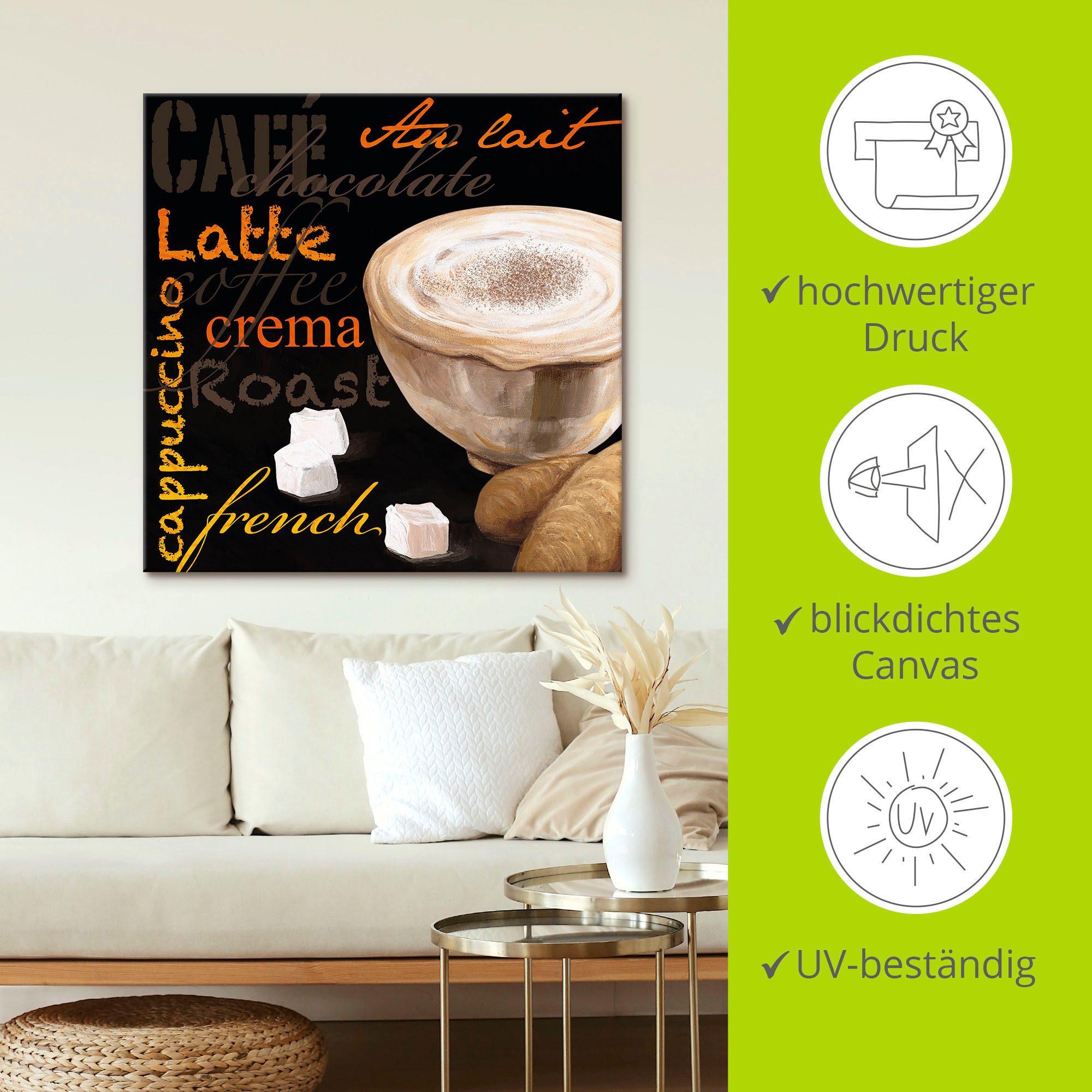 Artland Artprint Cappuccino - koffie als artprint van aluminium, artprint voor buiten, artprint op linnen in verschillende maten