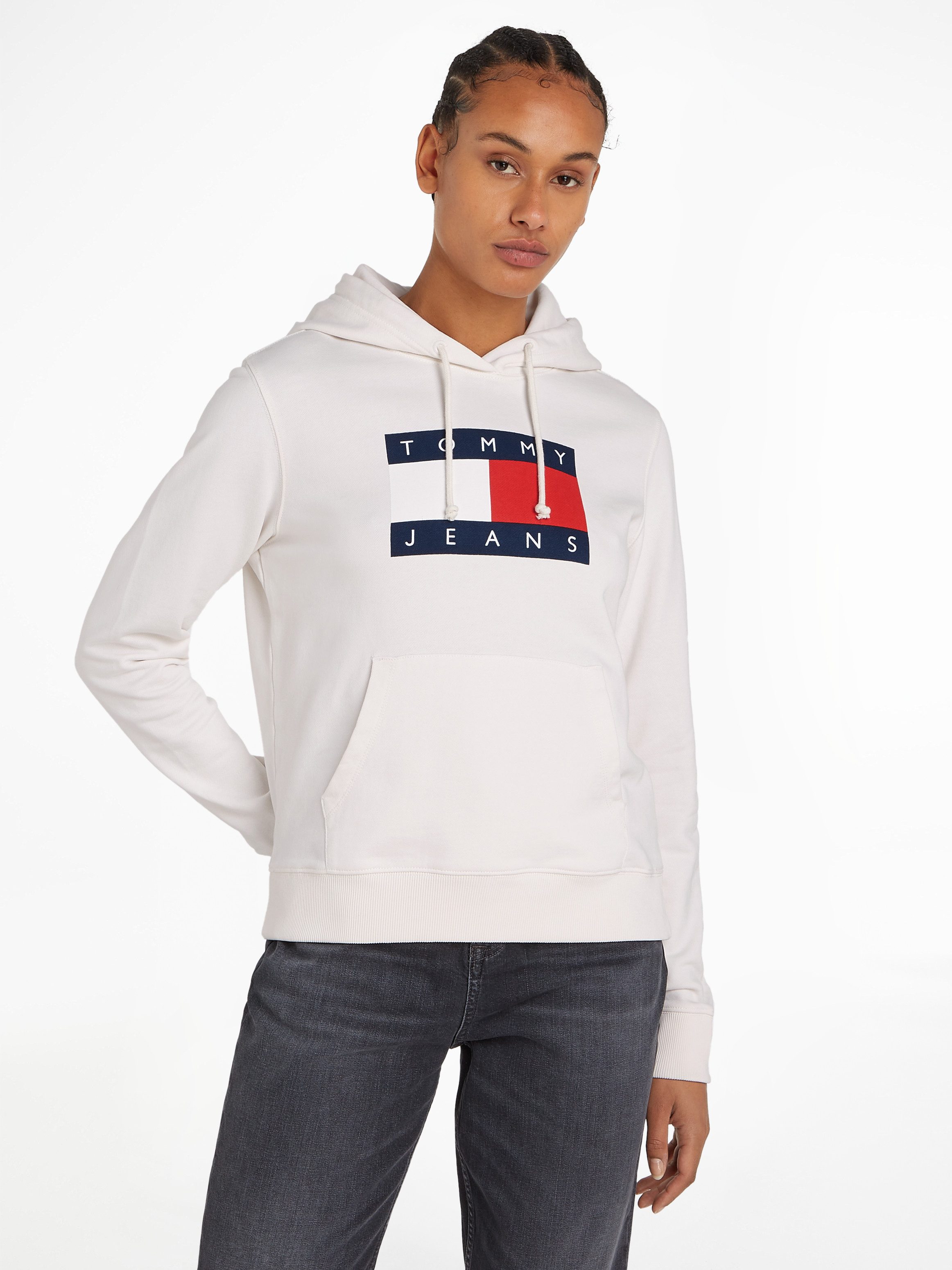 TOMMY JEANS Hoodie TJW REG TOMMY FLAG HOODIE EXT met capuchon, tommy jeans logo-vlag dames truien met capuchon maat XS (34) wit
