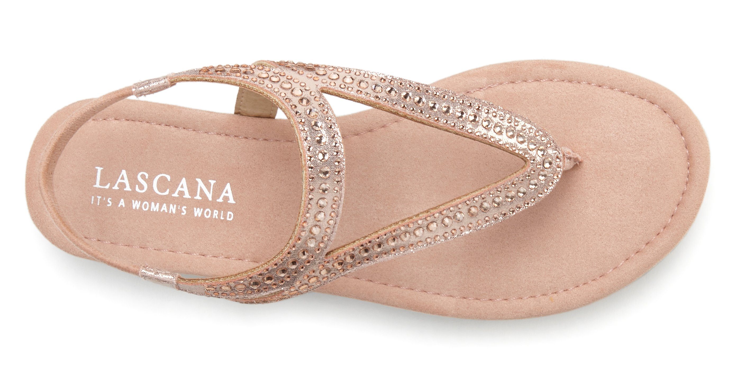 Lascana Teenslippers Sandaal, pantoletten met strassstenen en stretchinzet VEGAN