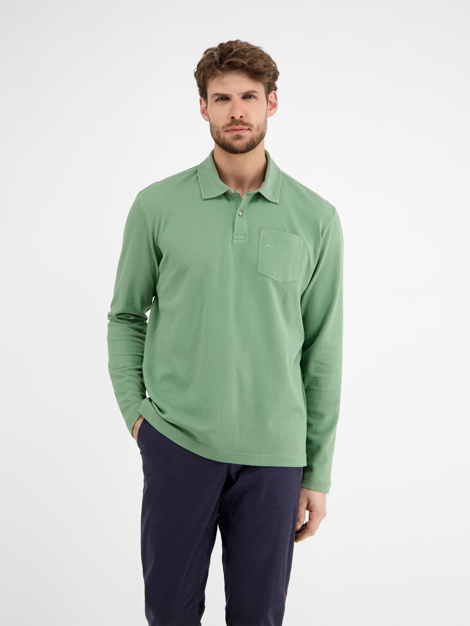 Lerros Shirt met lange mouwen LERROS heren langarmpolo in wafel-piqué