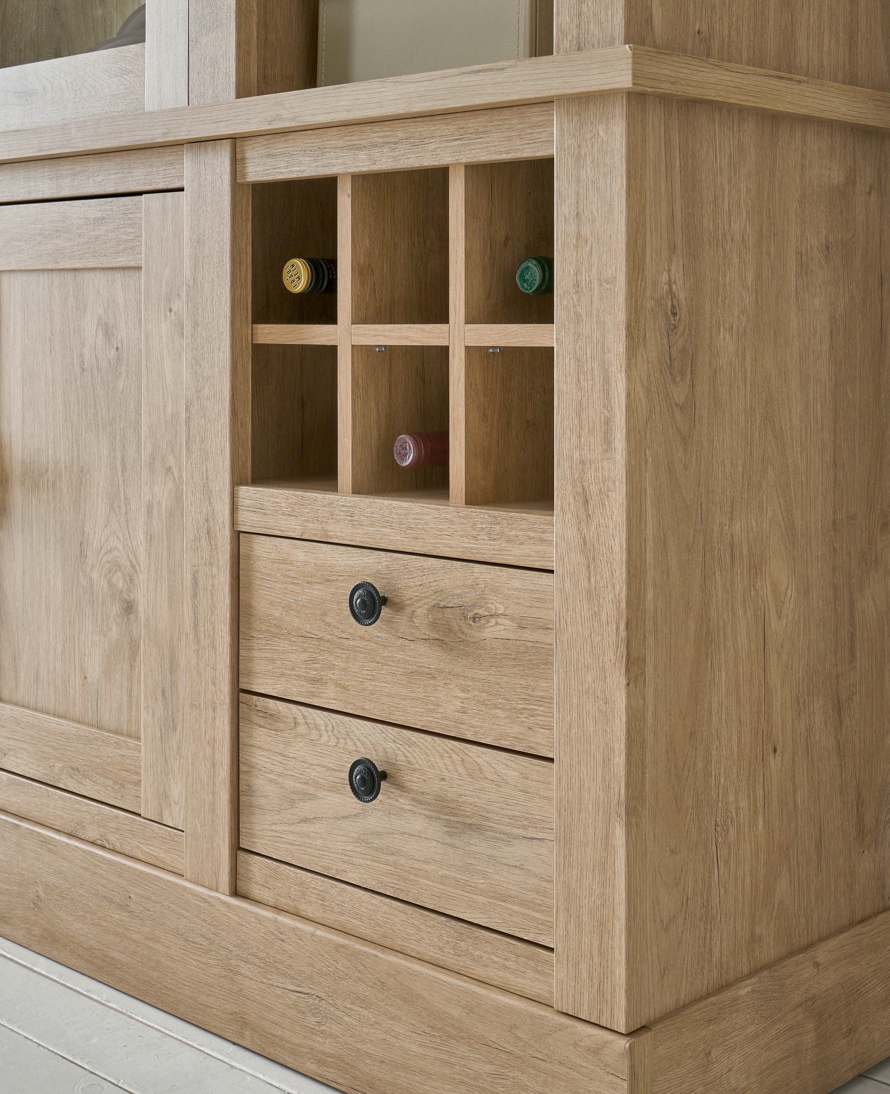 Home affaire Buffetkast Cornwall, keukenkast in landelijke stijl, dressoir, eiken decor Metalen handgrepen, 193 cm breed, veel opbergruimte, incl. flesindeling (1 stuk)