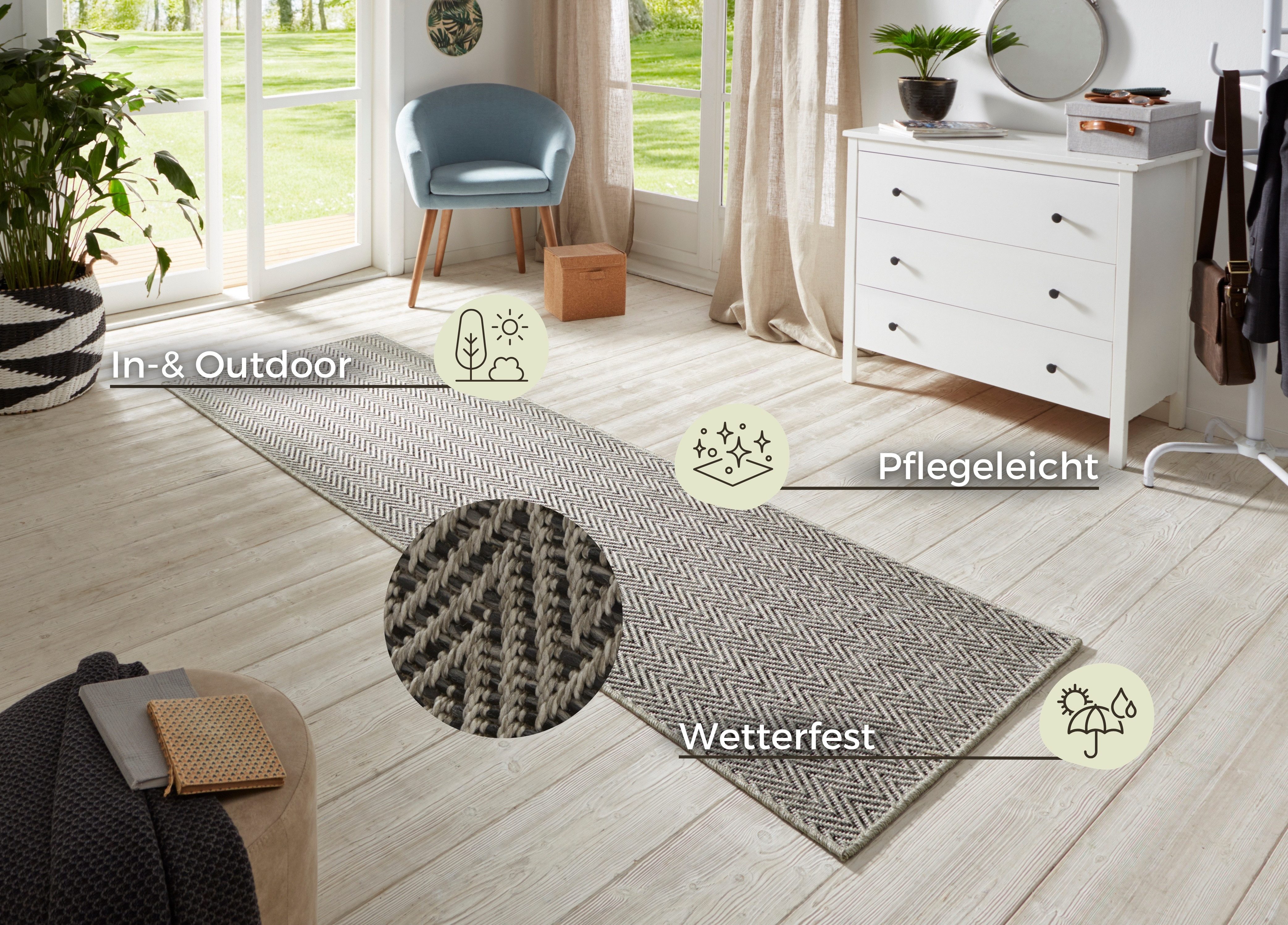 HANSE Home Loper Nature 500 Platweefsel, in- & outdoor, antislip, hal, keuken, tuin, terras