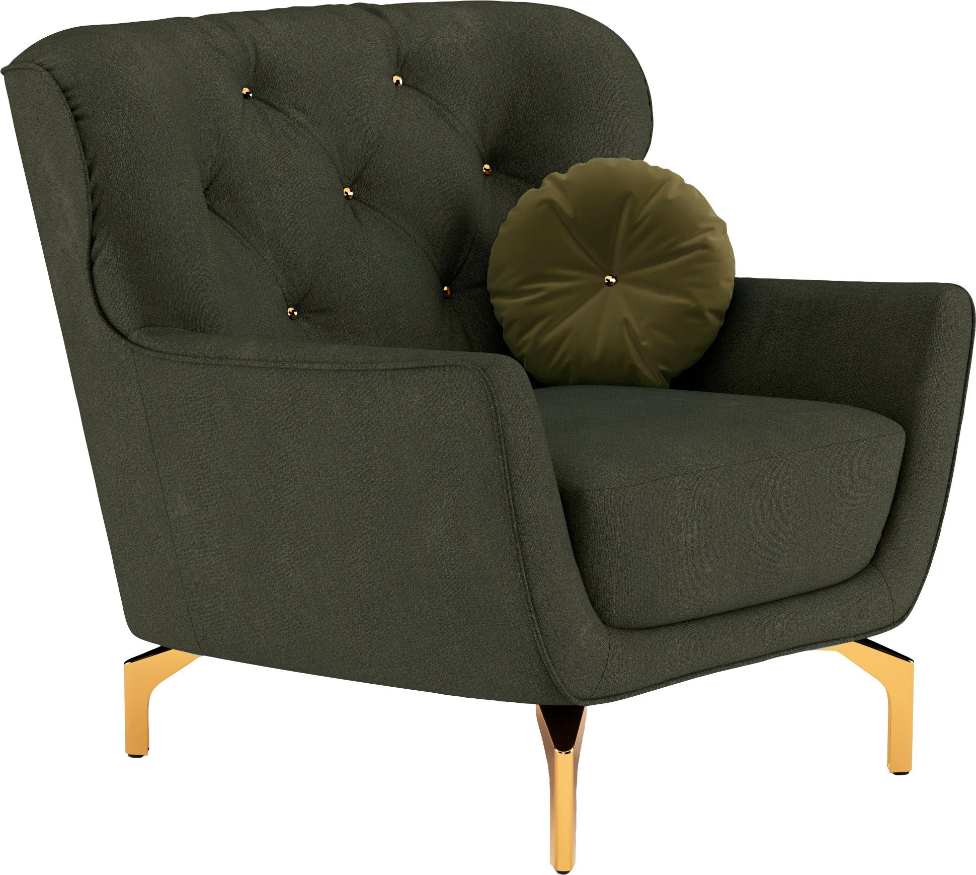 sit&more Fauteuil Orient 3 inclusief 1 sierkussen met strassteentjes, goudkleurige metalen poten