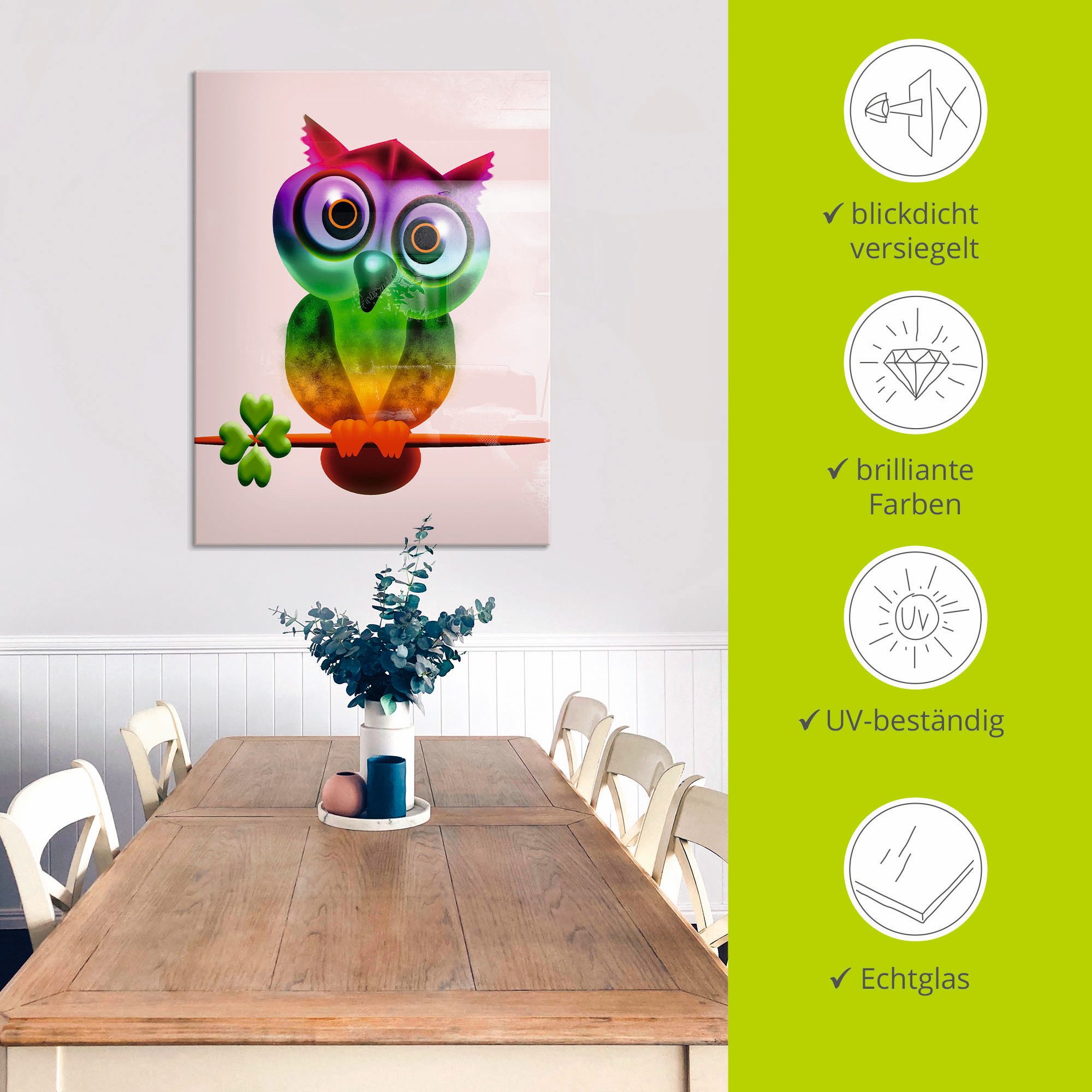 Artland Print op glas Veelkleurige uil in verschillende maten