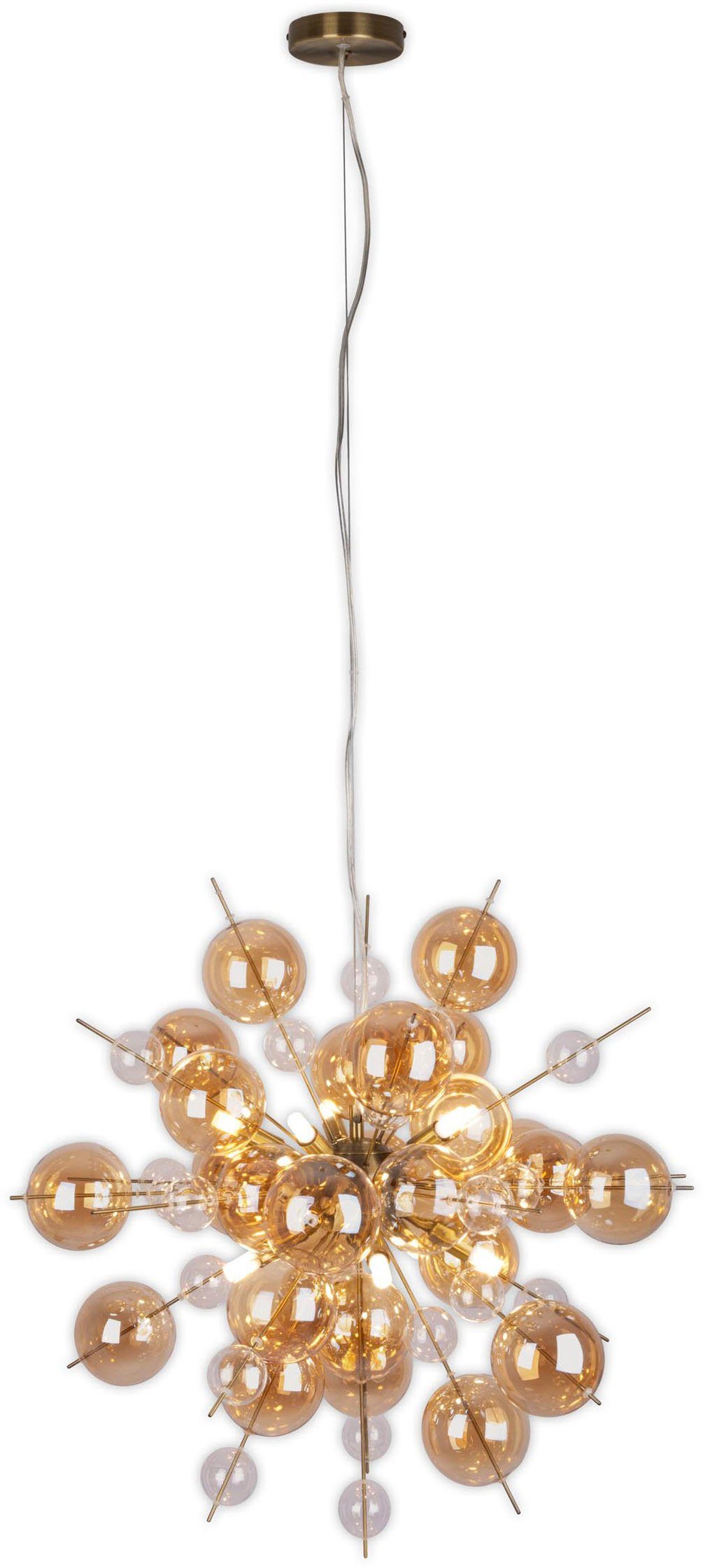 näve Hanglamp Explosie amberkleurige, transparante glazen bollen, voor 10 x g9 fitting, ø 65 cm (1 stuk)