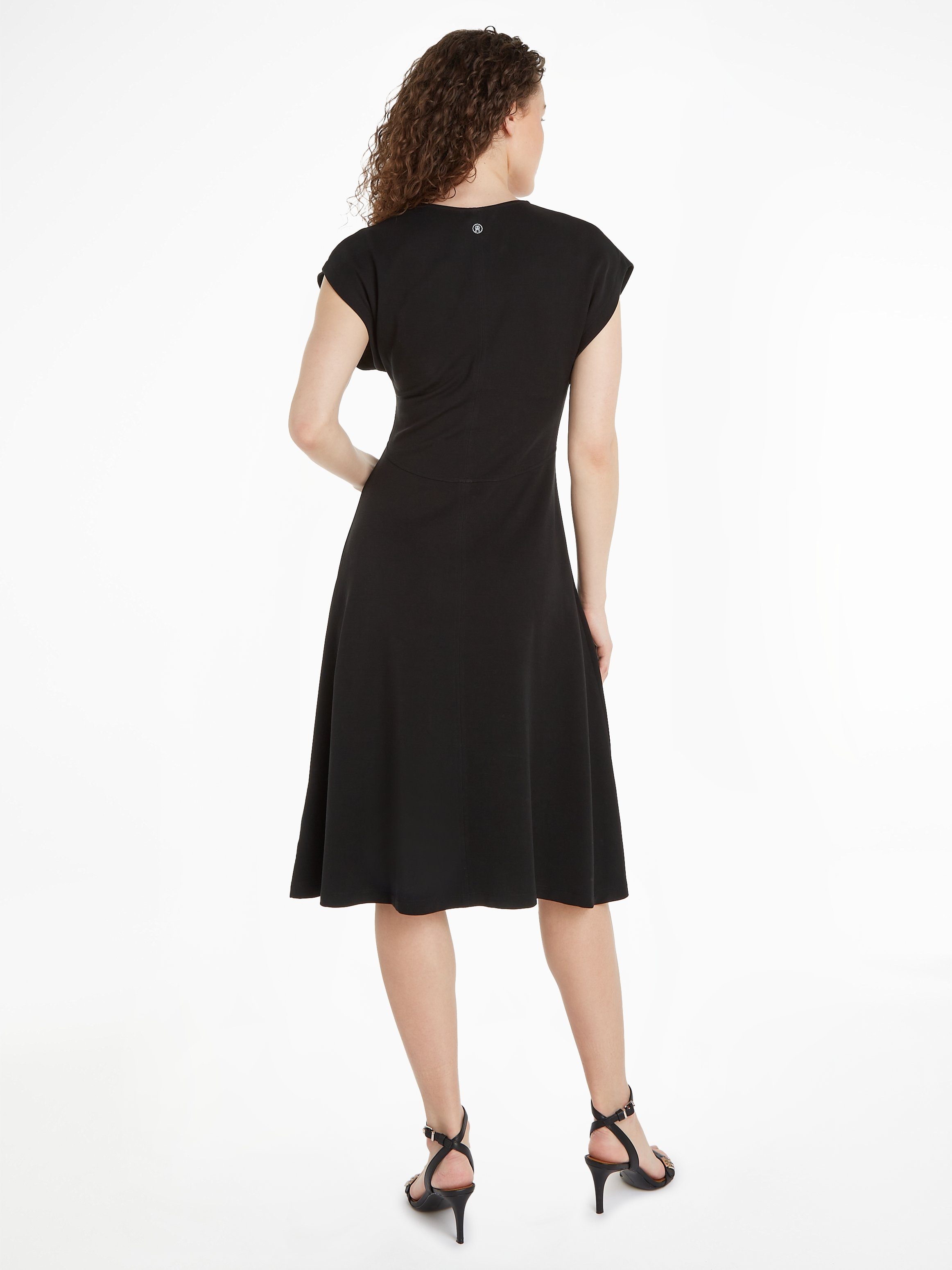Tommy Hilfiger Jerseyjurk SHINY INTERLOCK V-NK NS KNEE DRS