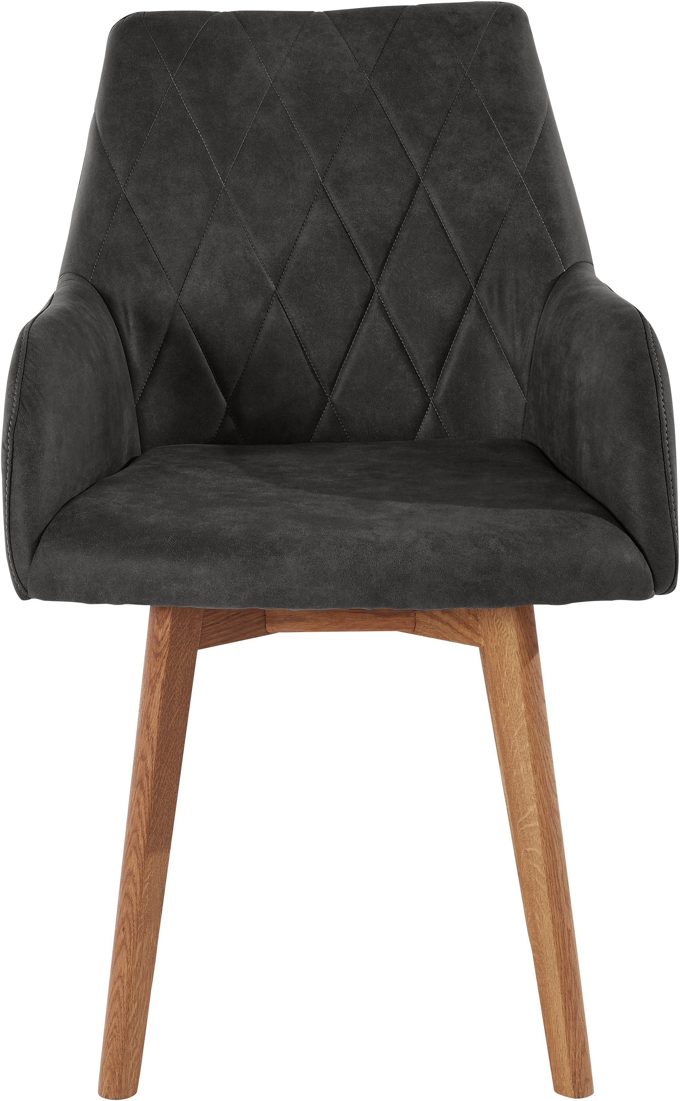 Home affaire Eetkamerstoel Brest Fauteuil in leer of microvezel, geolied massief eiken frame (2 stuks)