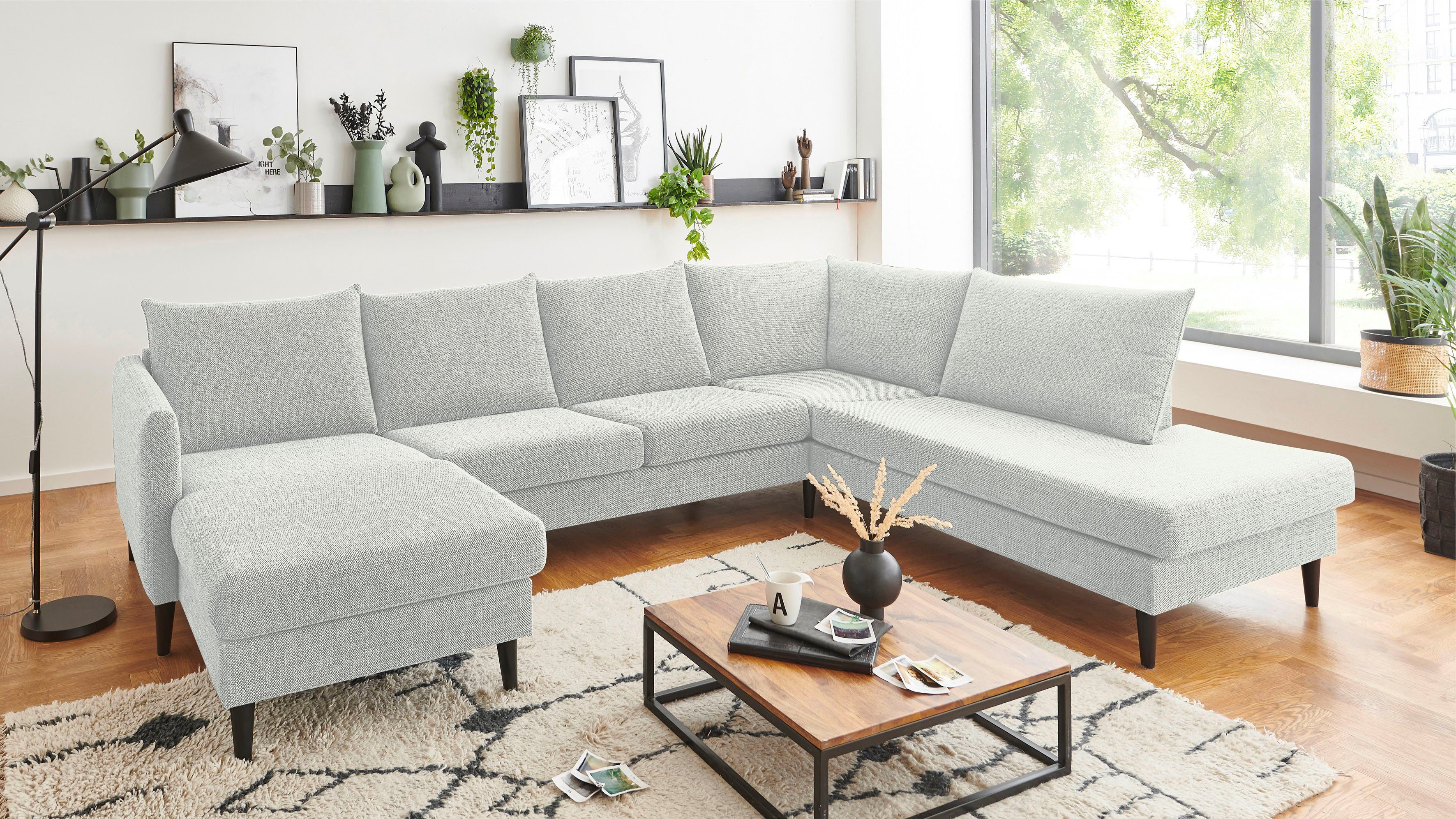 ATLANTIC home collection Zithoek Rekvik U-vorm met golfvering, met massief houten poten grijs, zithoeken, 308 cm
