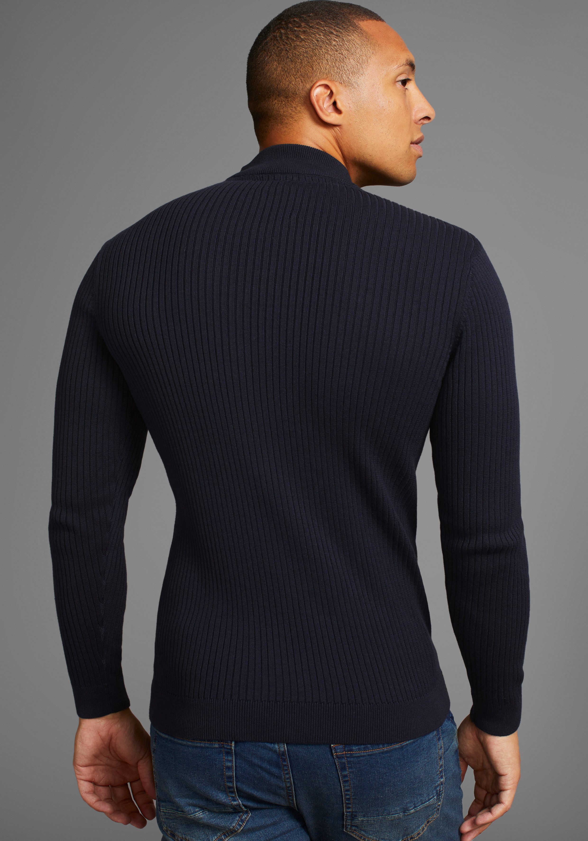 Bruno Banani Trui met staande kraag in ribbrei-look