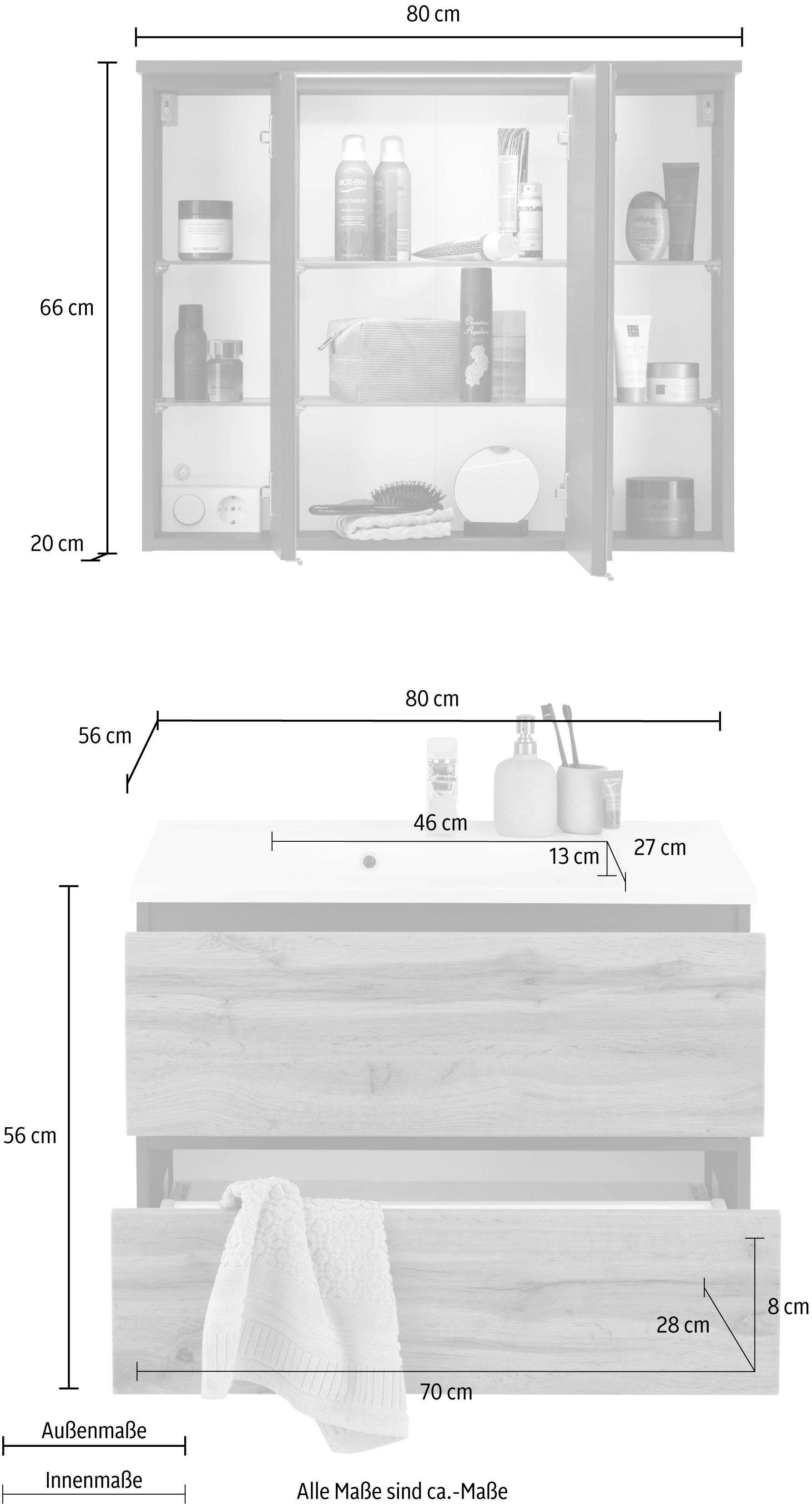 welltime Badkamerserie Lucca Breedte 80 cm, met directe ledverlichting (2-delig)