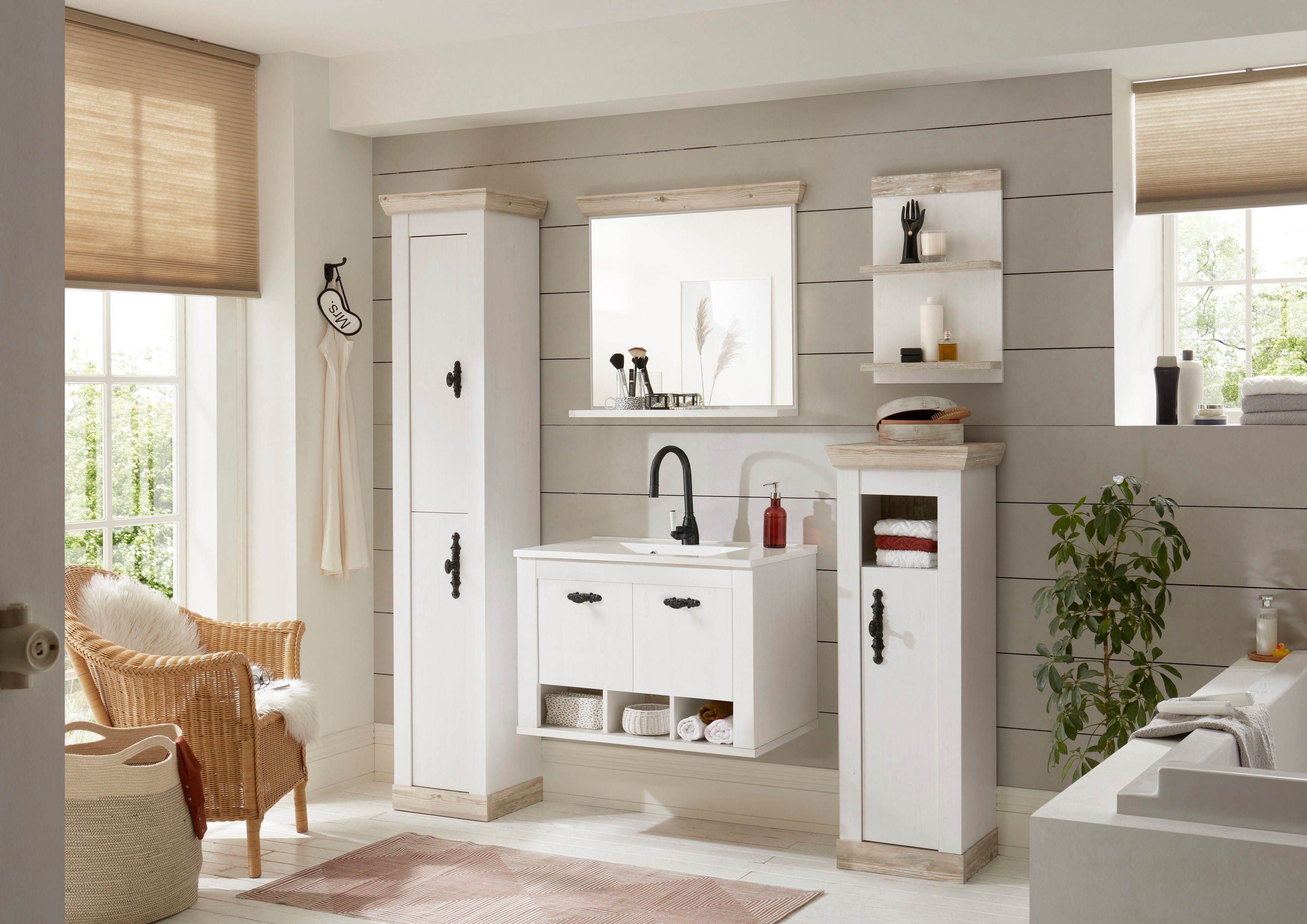 Home affaire Halfhoge kast Florenz, badkamerkast in landhuisstijl, kast met metalen handgrepen