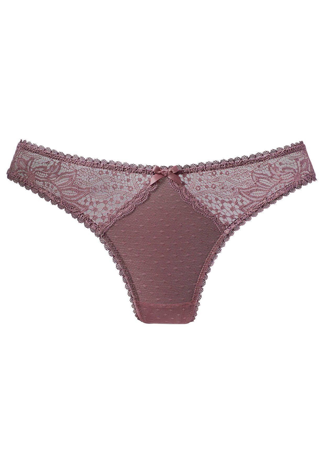 Vivance String met kanten inzetten opzij in gebloemde look