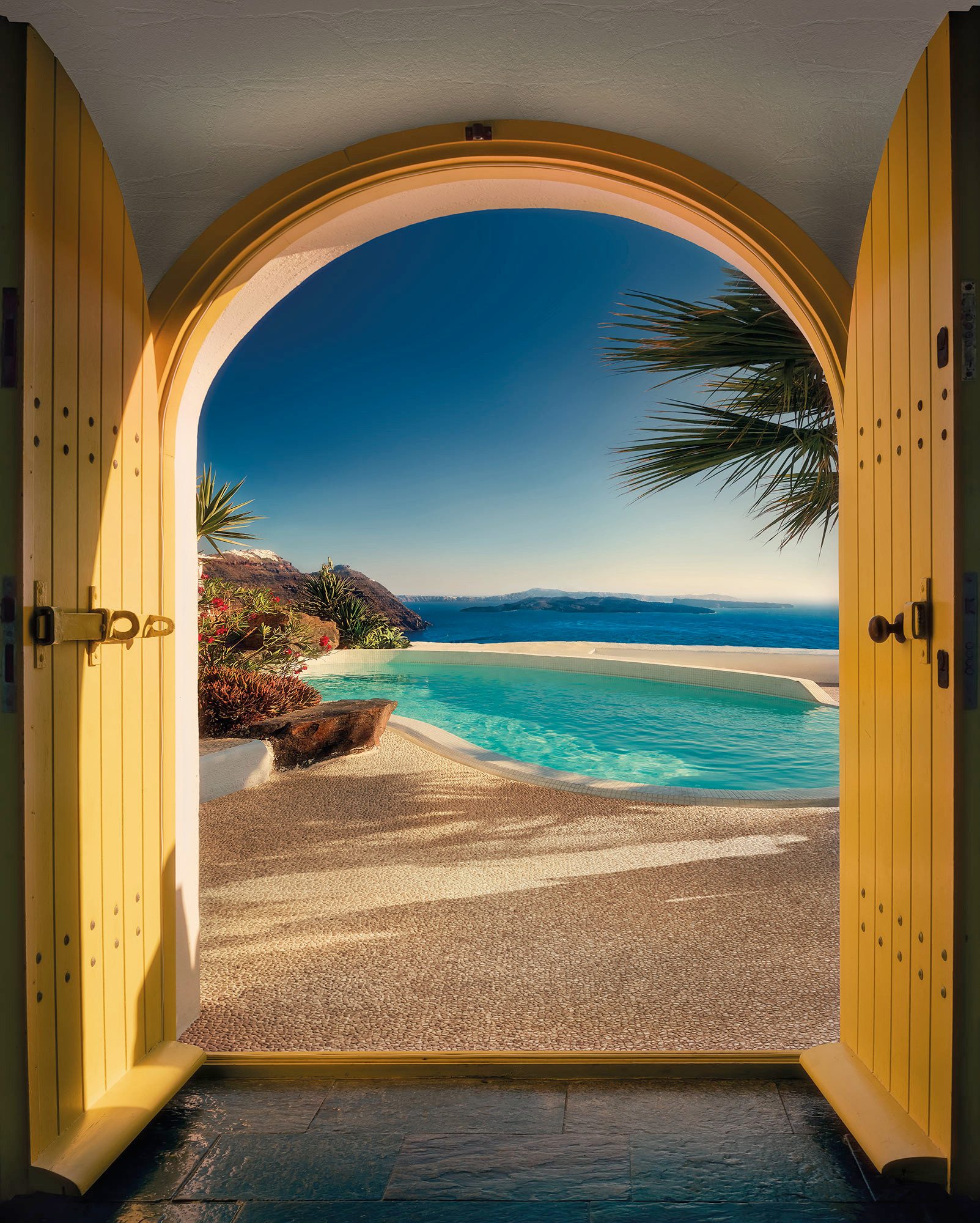 Komar Fotobehang Santorini 24 ijsblokjes, flexibele bodem, dicht, lekvrij, vaatwasserbestendig (1 stuk)