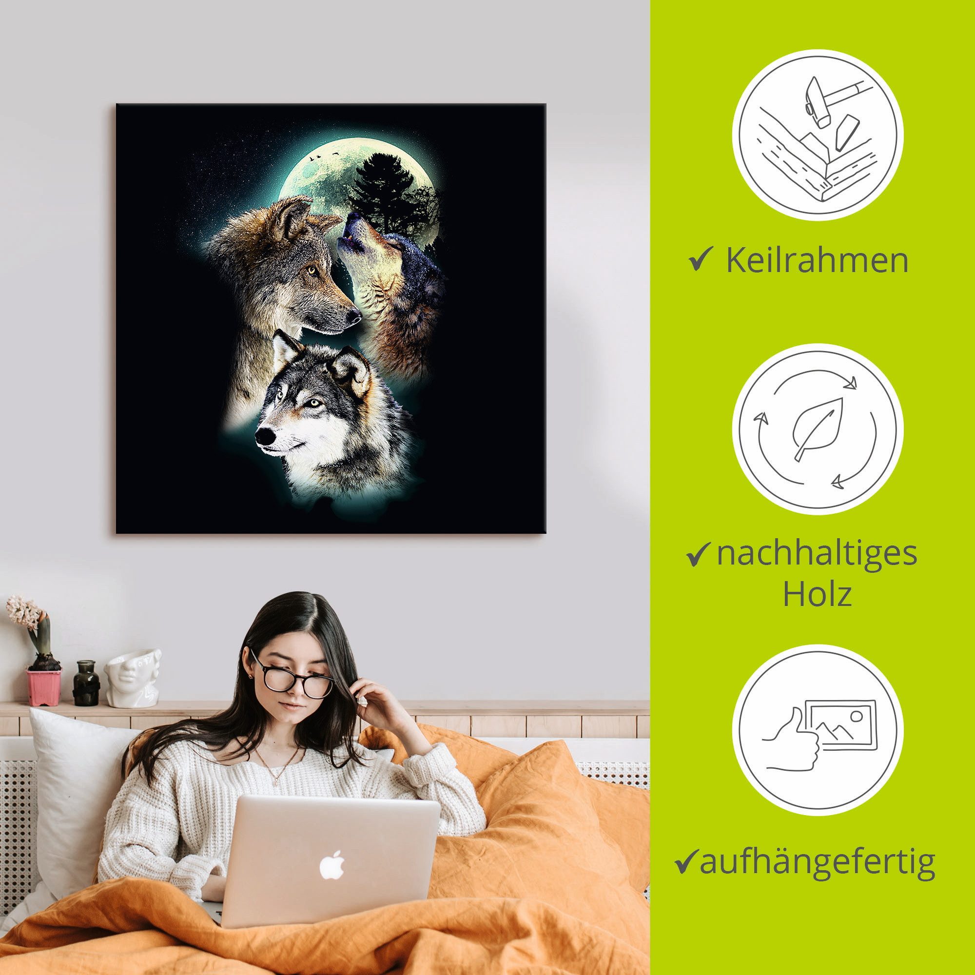 Artland Artprint Fantasie wolf wolven met maan als artprint op linnen, poster, muursticker in verschillende maten