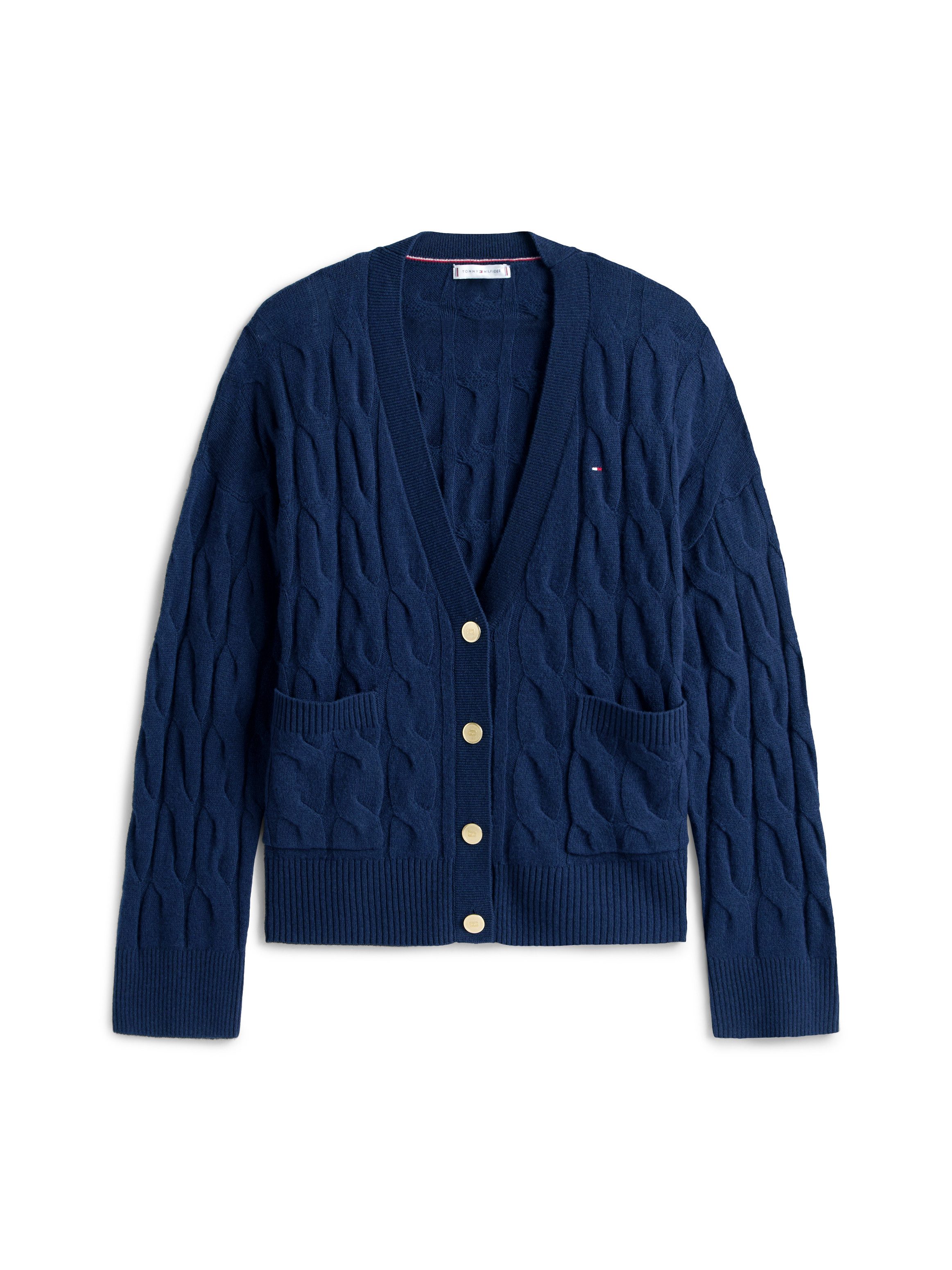 Tommy Hilfiger Vest SOFT WOOL CABLE CARDIGAN met kabelpatroon, van zuivere wol