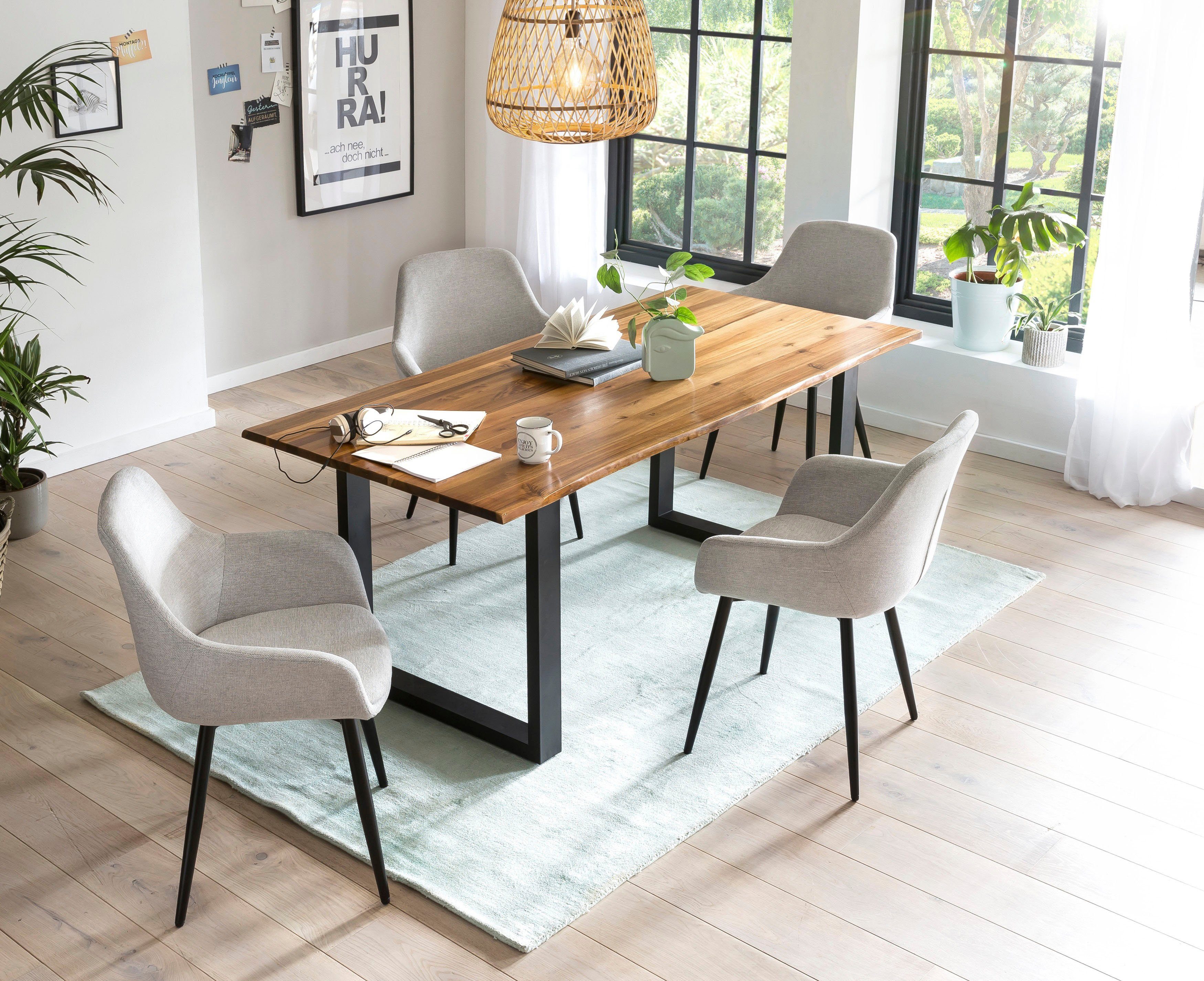 SalesFever Tafel met hout Zichtbaar nervenpatroon en noesten, eettafel van massief hout