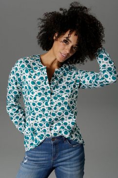 aniston casual blouse zonder sluiting met oprolbare mouwen groen