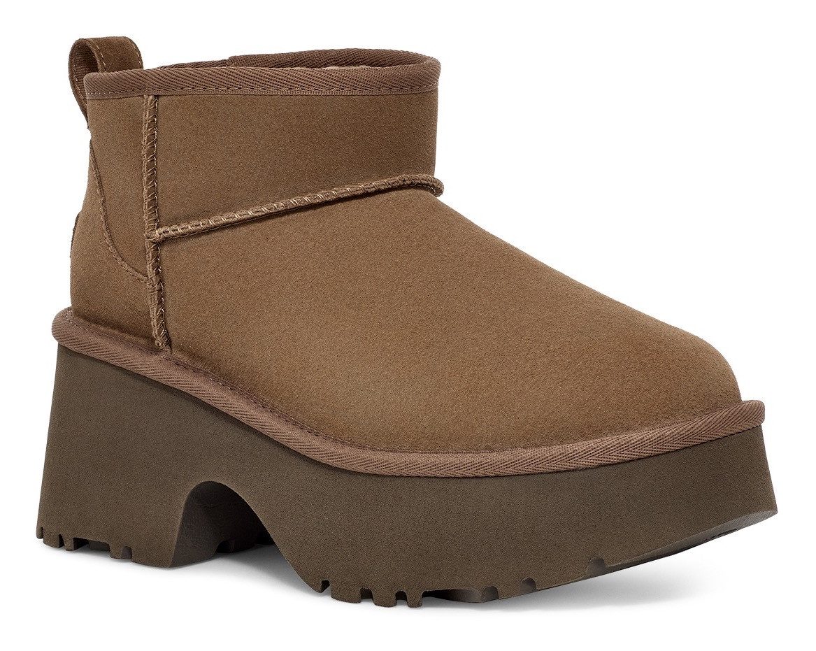 UGG Boots zonder sluiting CLASSIC ULTRA MINI NEW HEIGHTS plateau laarzen, winterlaarzen, boots met aantrek lus dames enkellaarsjes maat 40 EU bruin