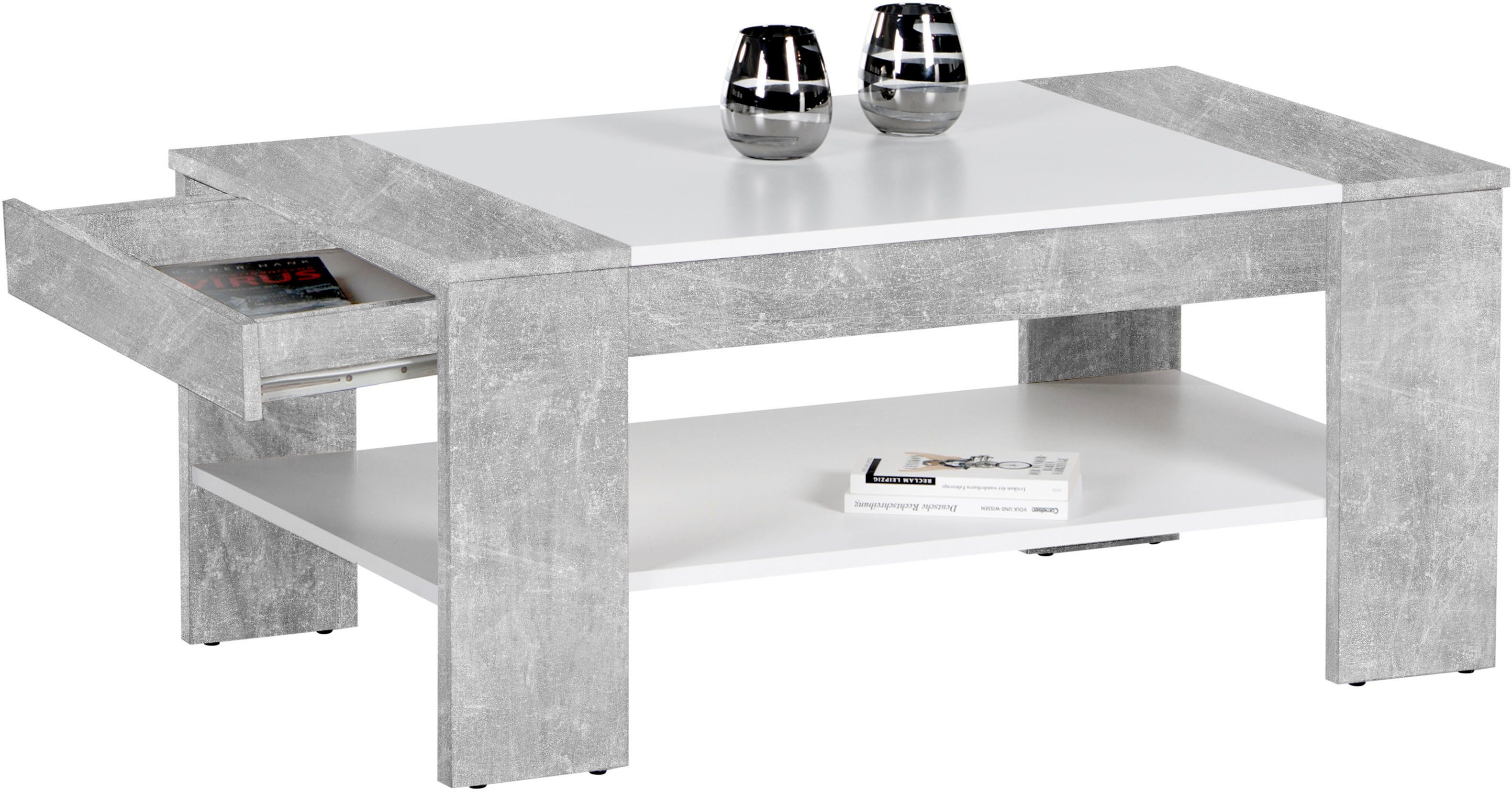 Stolkom Salontafel Finley met opbergplank, Sonoma eik wit, BxHxD 100x44x58 cm