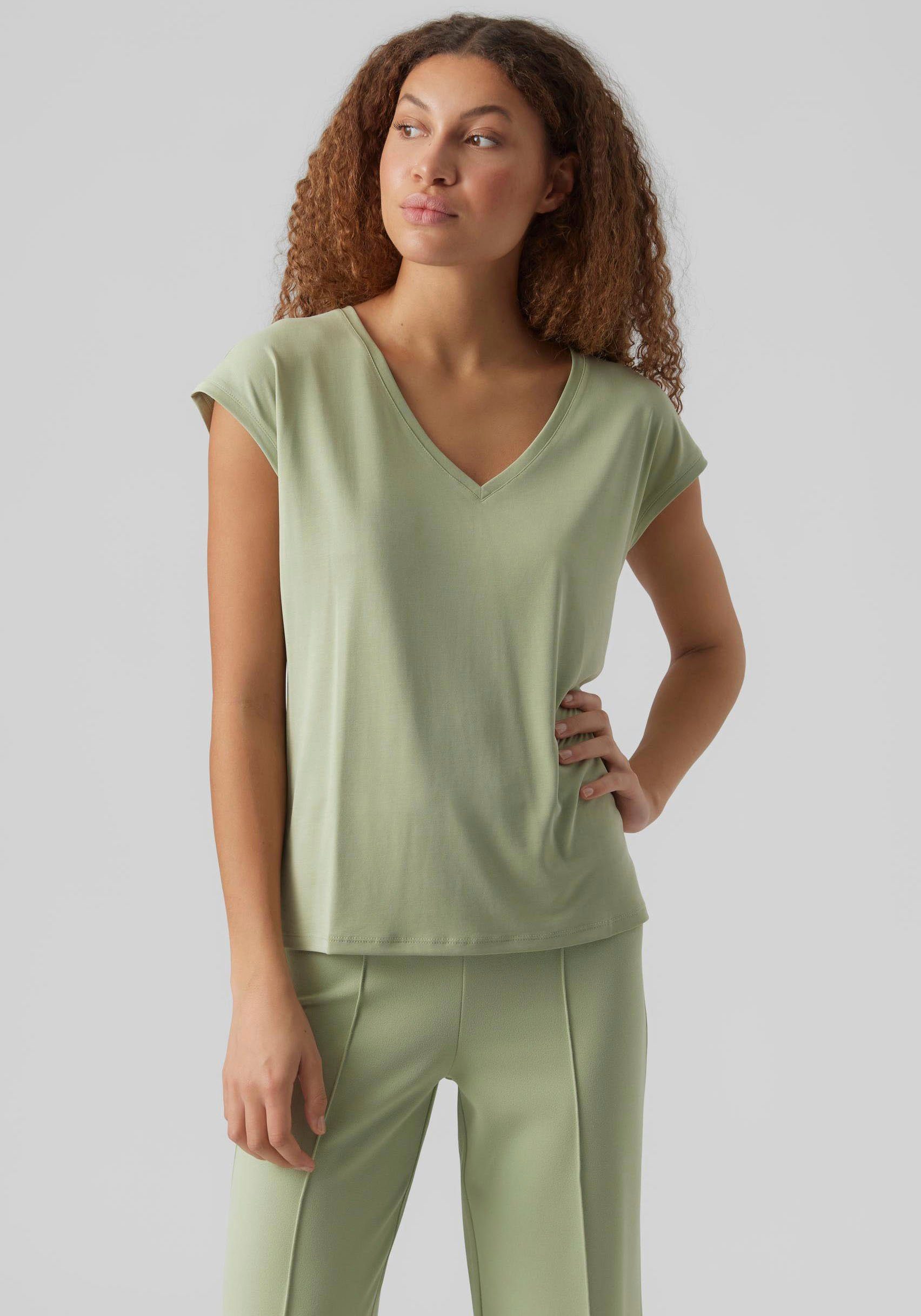 Vero Moda Shirt met V-hals VMFILLI SS V-NECK TEE GA NOOS in een materialenmix met tencel™ modal
