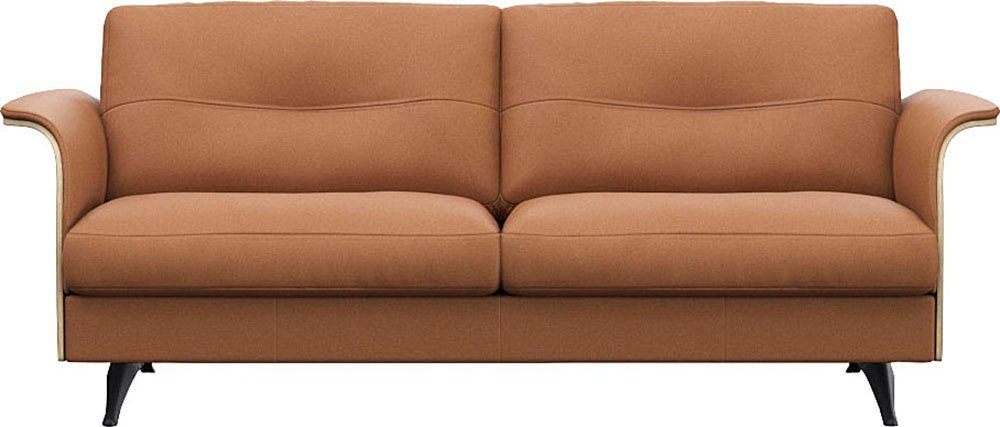 FLEXLUX 2,5-zitsbank Glow sofa, bank Premium zitting: koudschuim en binnenvering, armleuningen. Walnoot, zwarte voet bruin, 2-zitsbanken, Armlehnen in