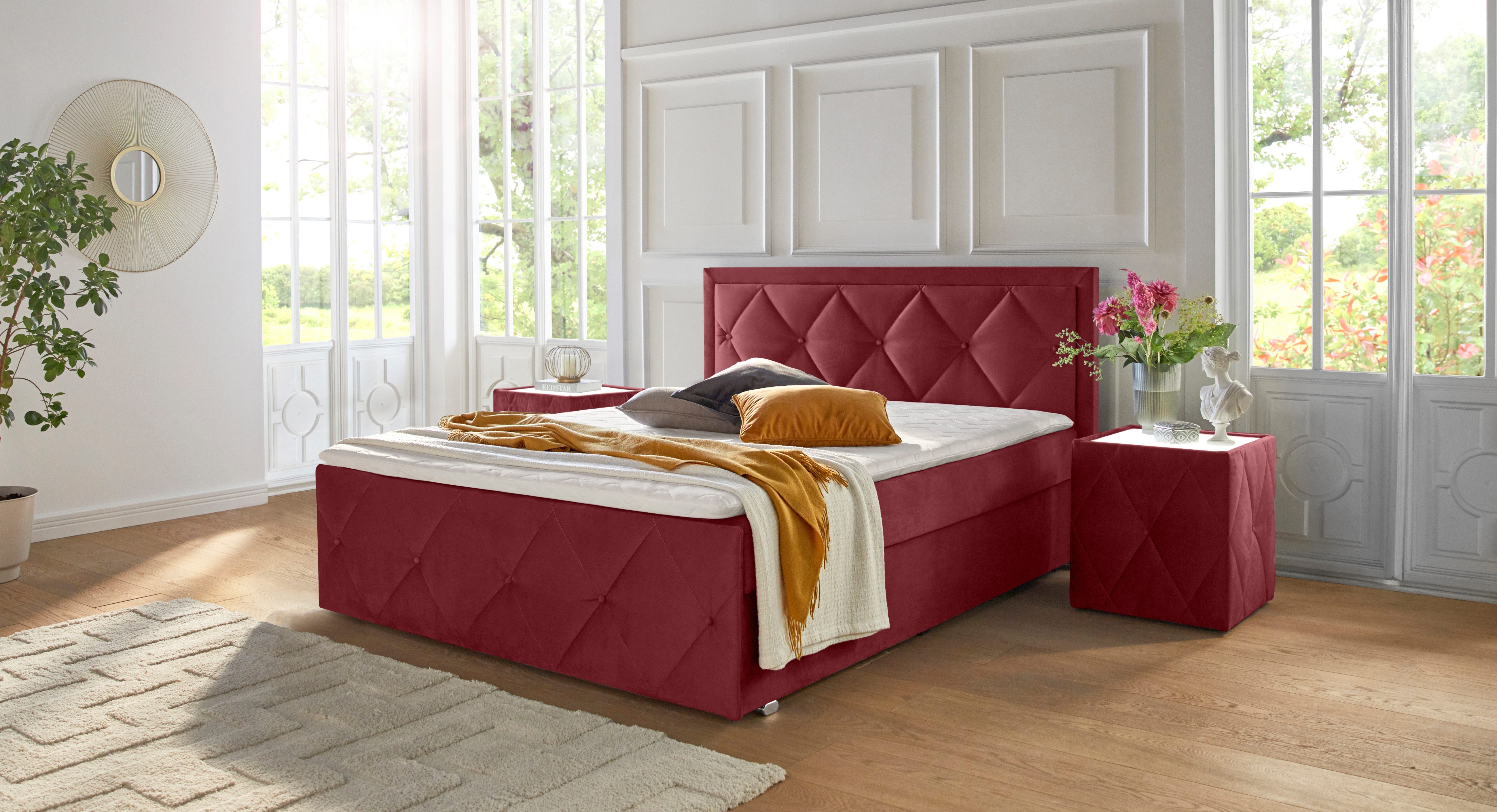 Leonique Boxspring Alfie, bestseller! Inclusief bedlade & topper Optioneel met knoopstiksels of strassstenen, H2, H3 en H4 verkrijgbaar boxsprings