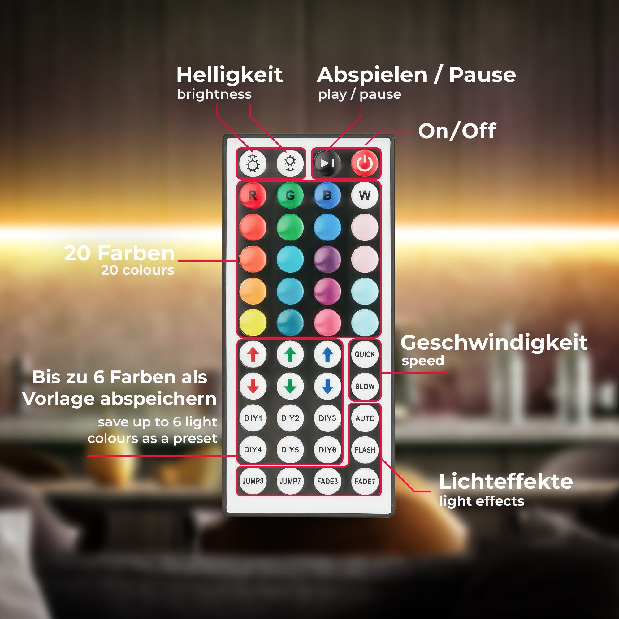 B.K.Licht Led-strip USB LED strip, 5 m, met kleurverandering Lichtstrip, met afstandsbediening, zelfklevend (1 stuk)