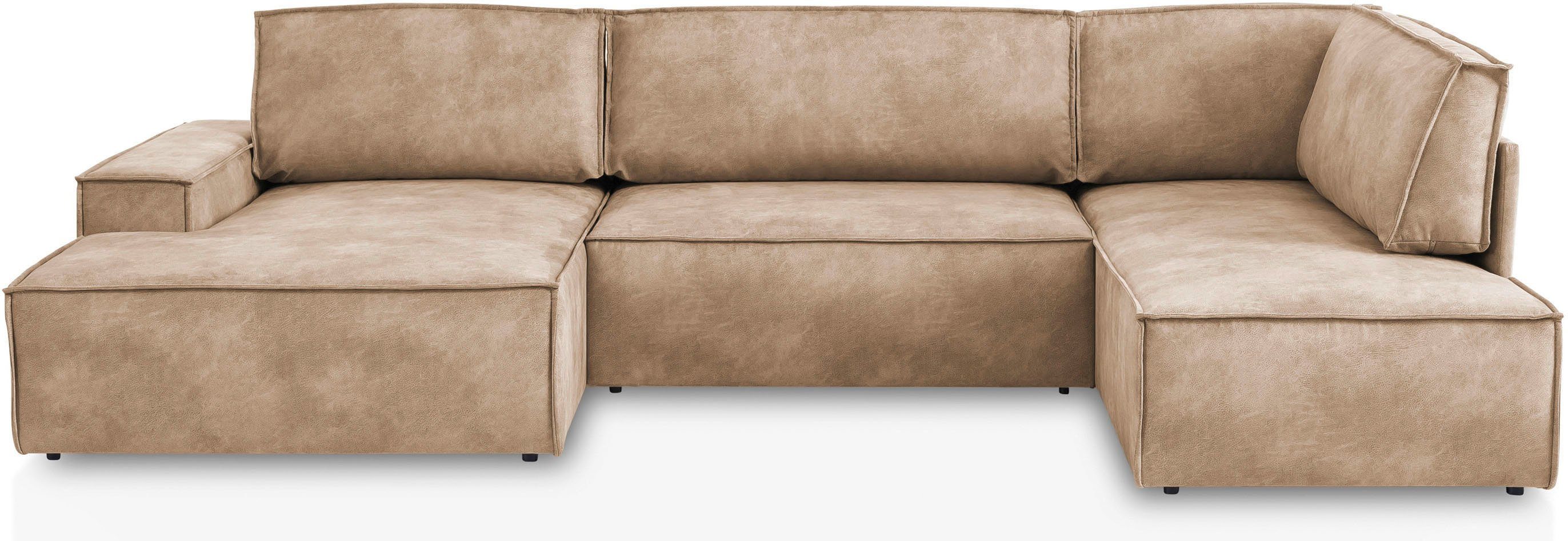 Home affaire Zithoek SHERWOOD 329 cm, U-vorm, slaapbank, Slaapfunctie met bedkist (194x139 cm), cord, vintage, fluweel