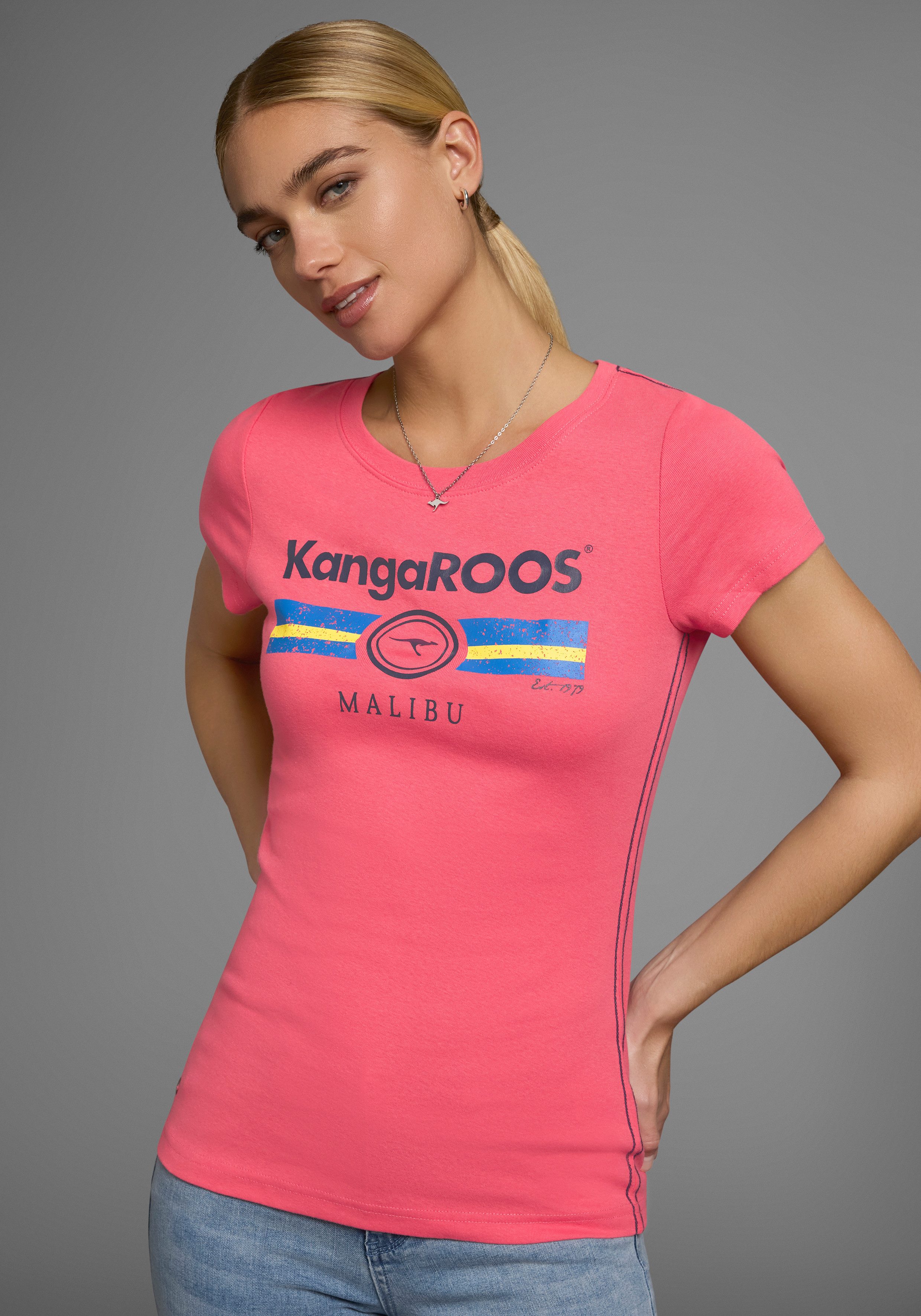 KangaROOS T-shirt Korte mouwen, effen en bedrukt, ronde hals (1-delig)