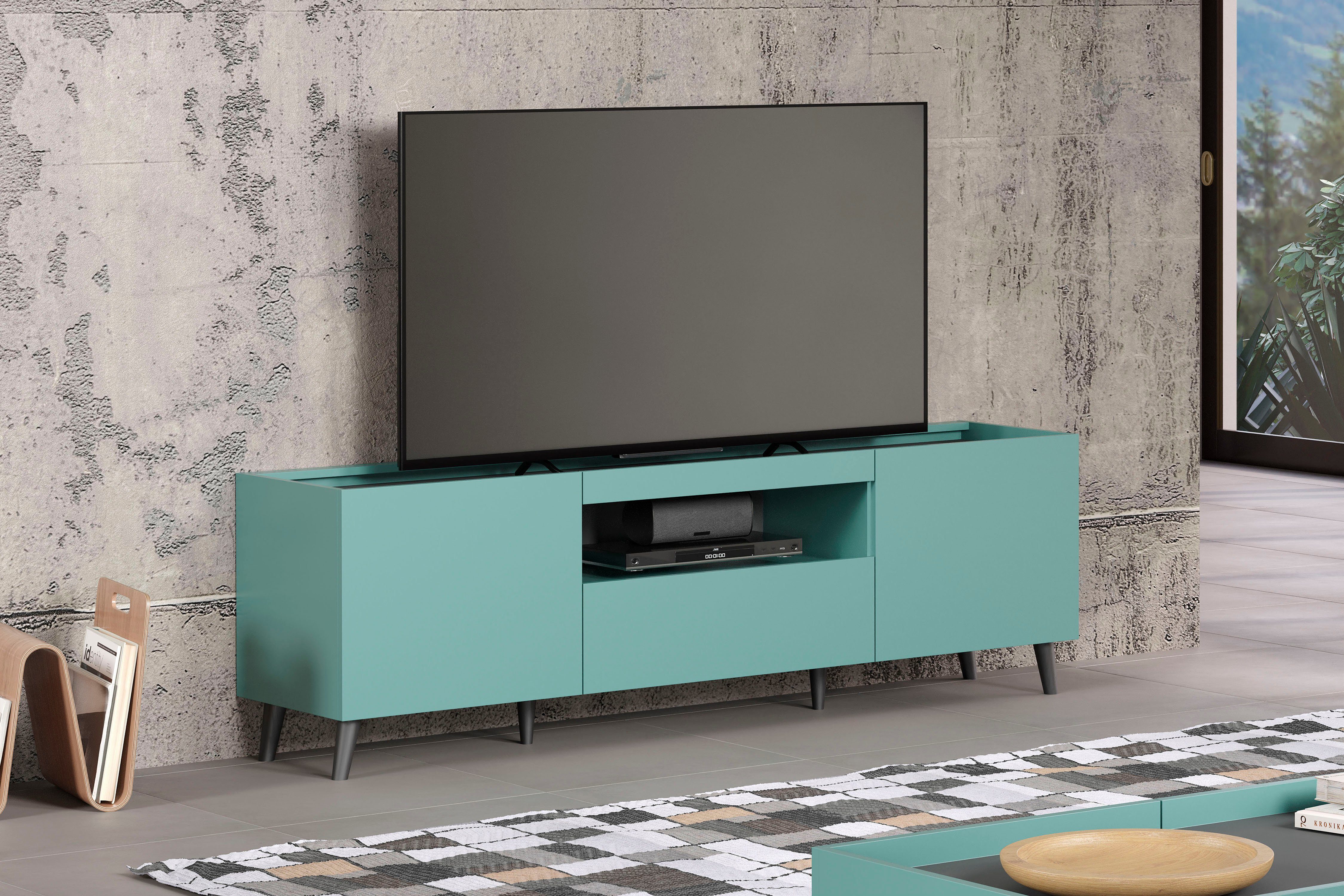 andas Tv-meubel Mikkeline mat, bxh: ca. 181 x 60 cm, tv-kast, blauw, turquoise (1 stuk)