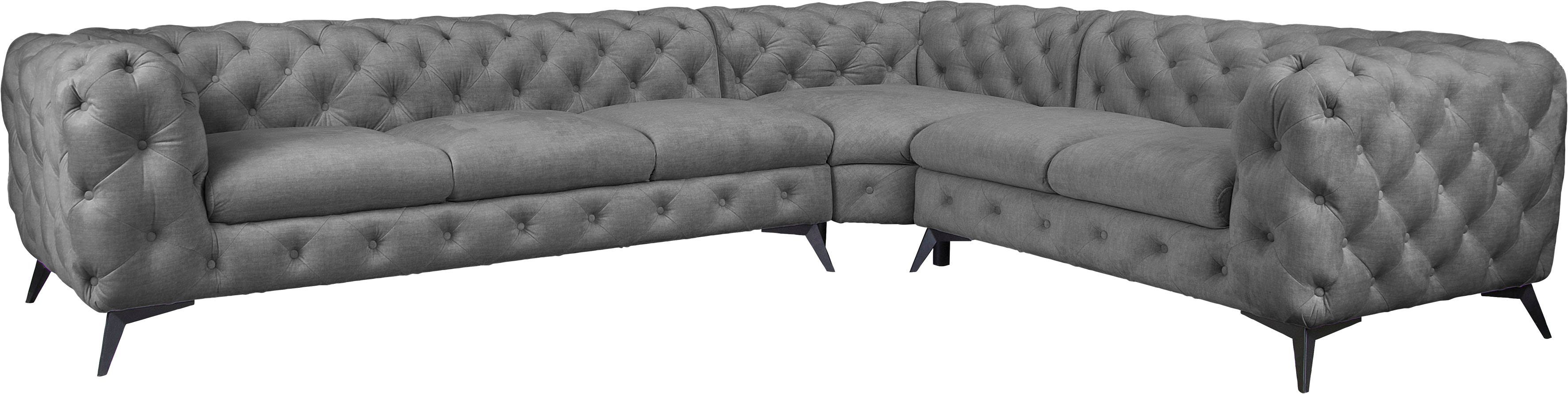 Leonique Chesterfield-bank Glynis L-vorm luxueuze capitonnage, moderne chesterfield look, kleur van de poten ter keuze
