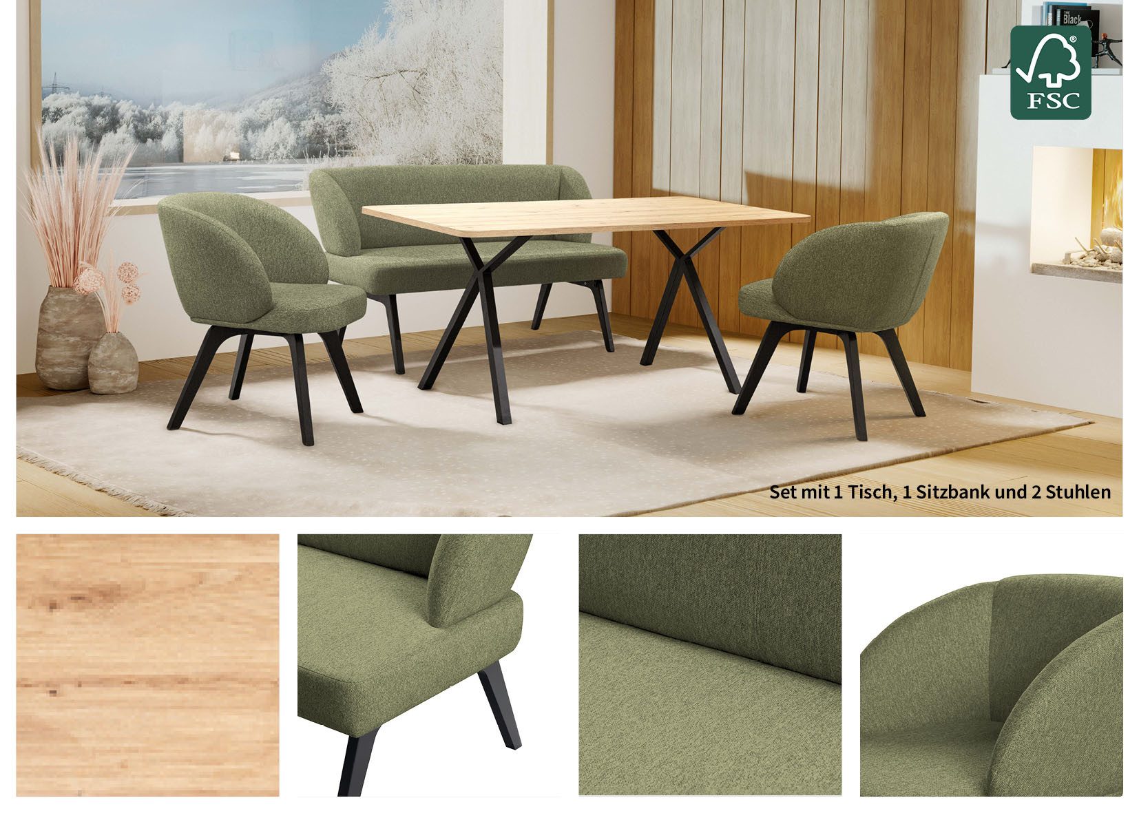 Home affaire Eethoek Aretha eettafelbank, zitgroep, keukenbank, gestoffeerde bank Eetkamer zitgroep, tafel, stoelen en bank gestoffeerd, Nosag-vering (4-delig)
