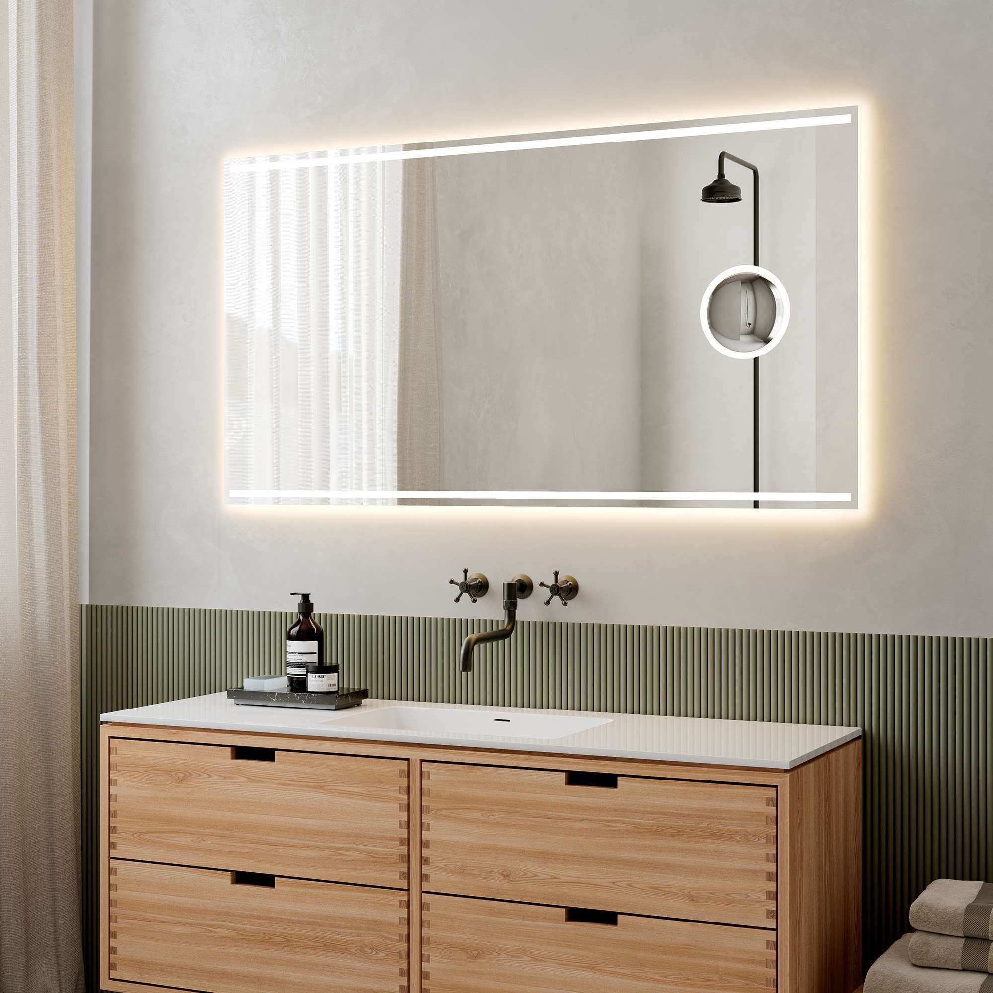 Loevschall Badspiegel Focus, spiegel met verlichting, geïntegreerde make-up spiegel