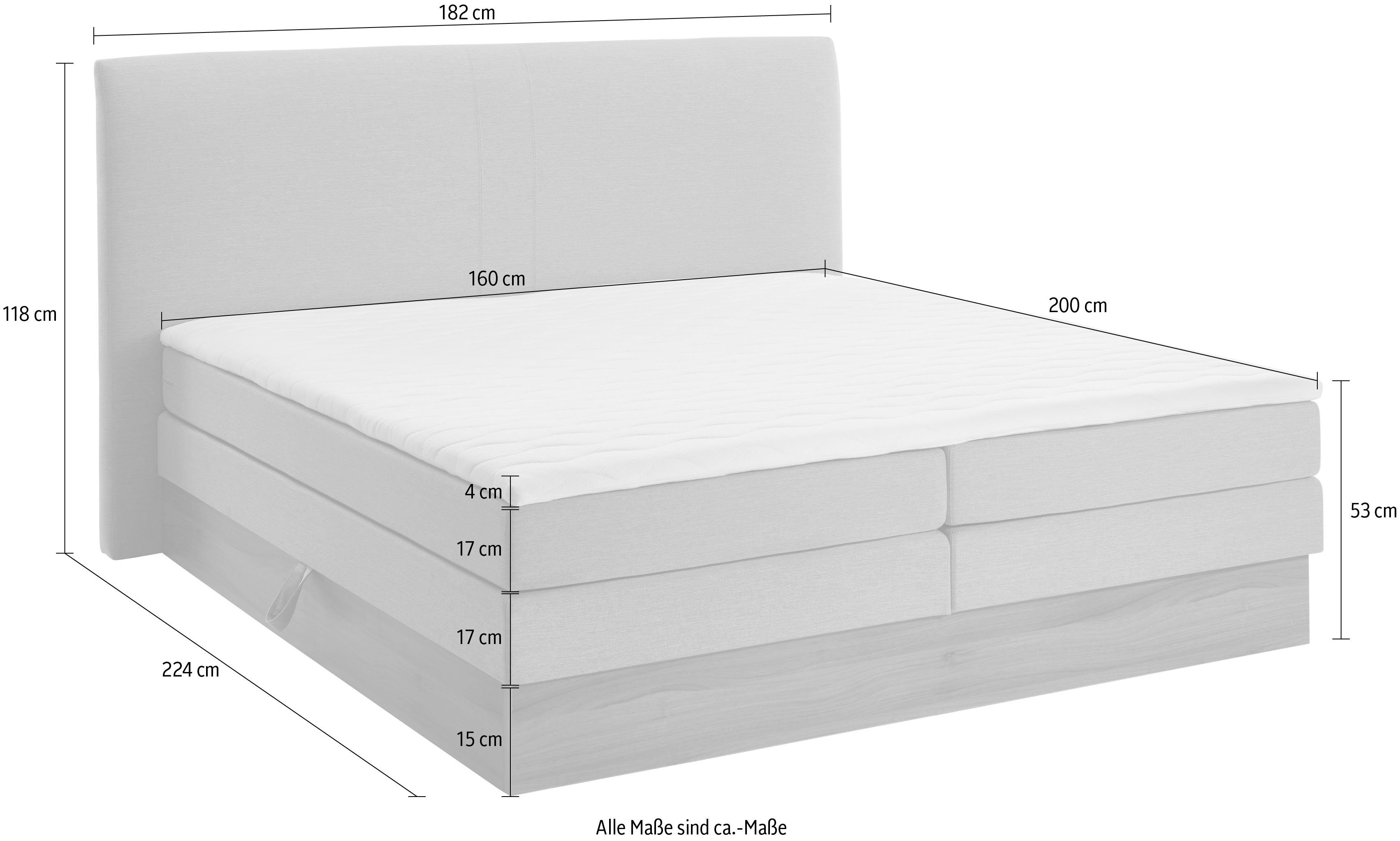 Home affaire Boxspring Blomen met walnoot-decor, met bedkist, verschillende hardheden, met topmatras