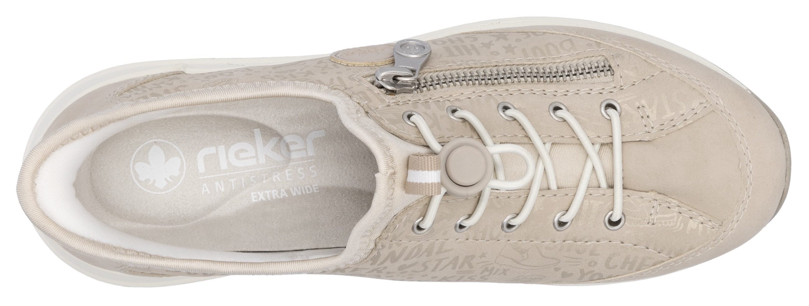 Rieker Slip-on sneakers , instapschoen, vrijetijdsschoen, lage schoen met lettering-print
