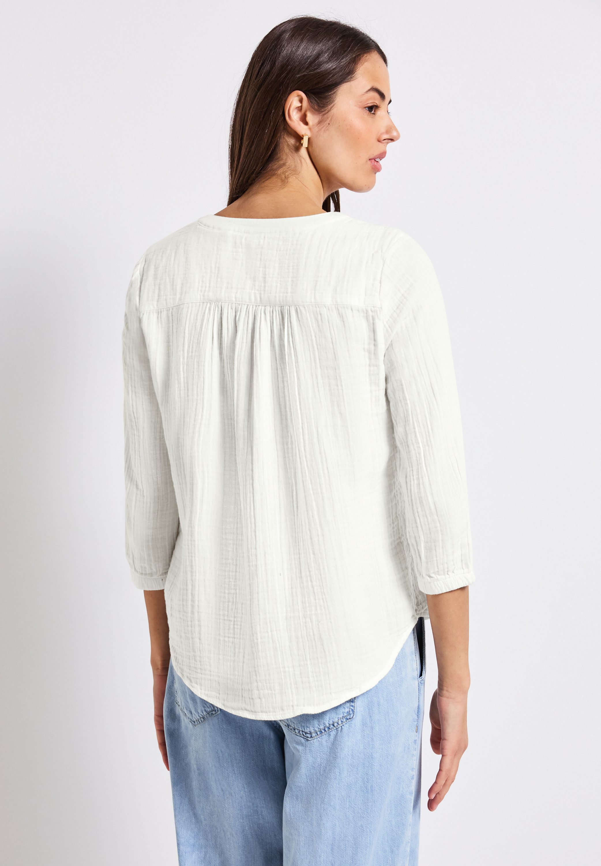 STREET ONE Overhemdblouse 3/4-mouw in mousseline-look
