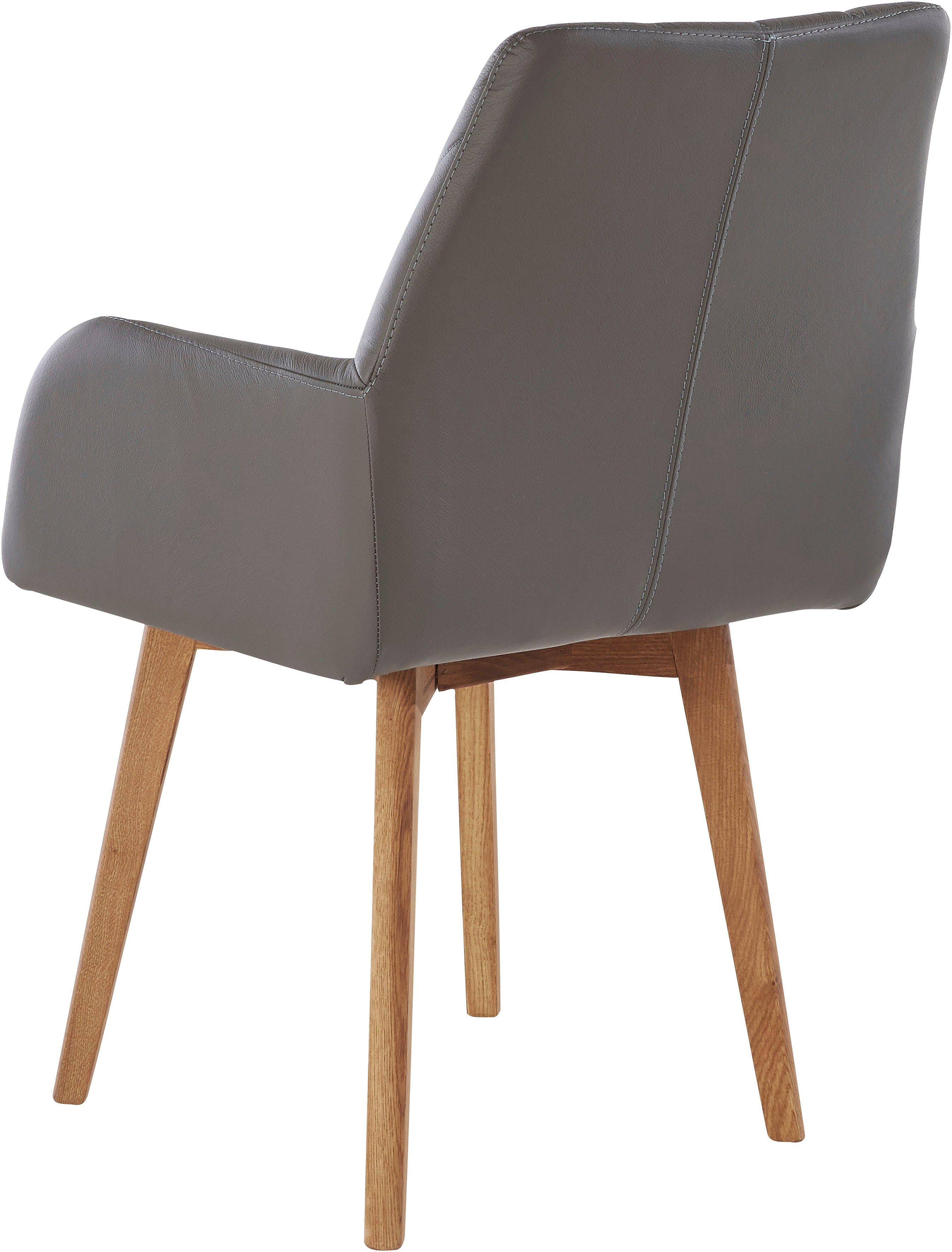 Home affaire Eetkamerstoel Brest Fauteuil in leer of microvezel, geolied massief eiken frame (2 stuks)