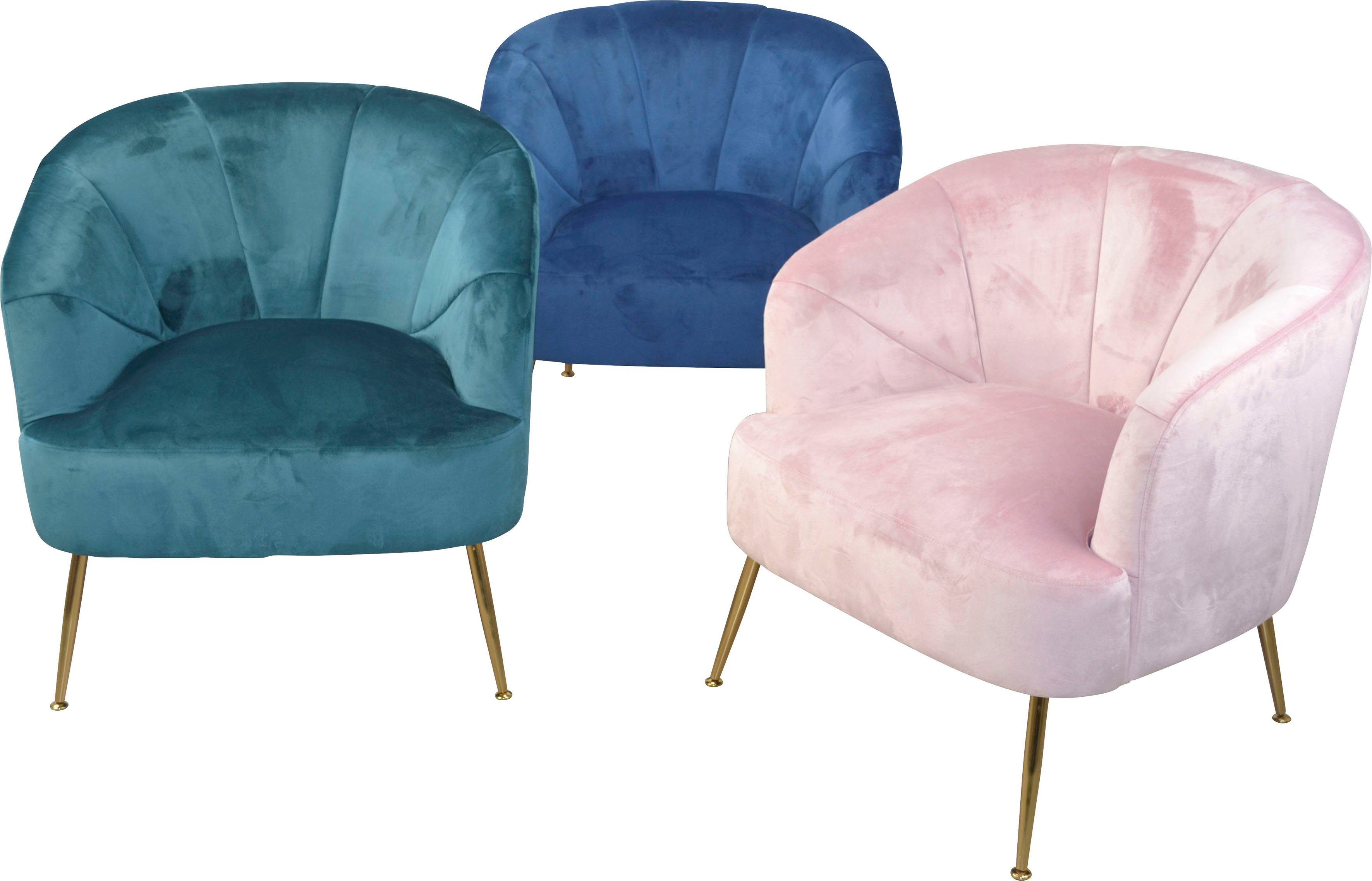 HOFMANN LIVING AND MORE Fauteuil Poten van stalen buizen, goudkleurig gelakt, veloursovertrek