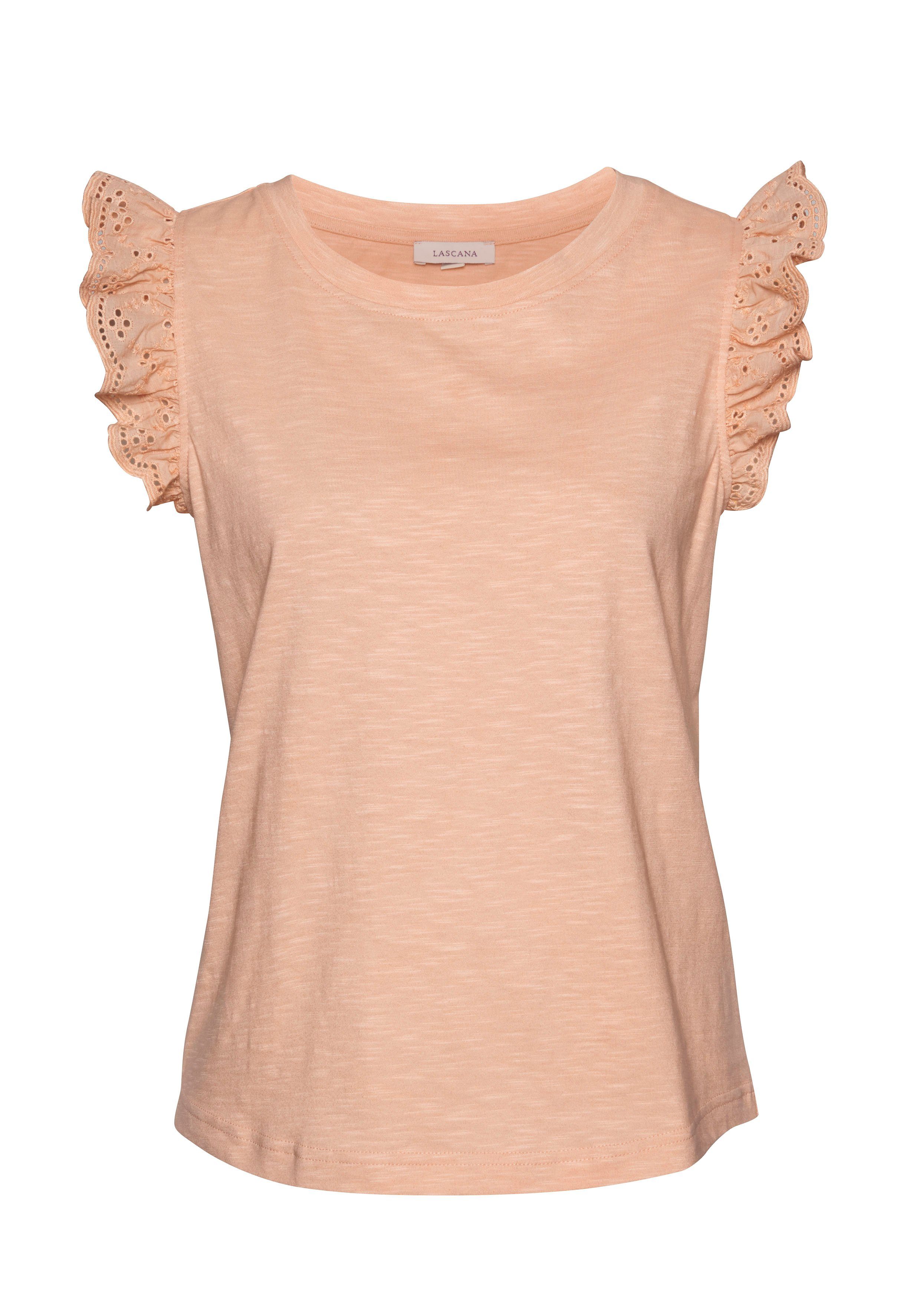 Lascana Shirttop met ruches mouwen van kant damestop van katoen
