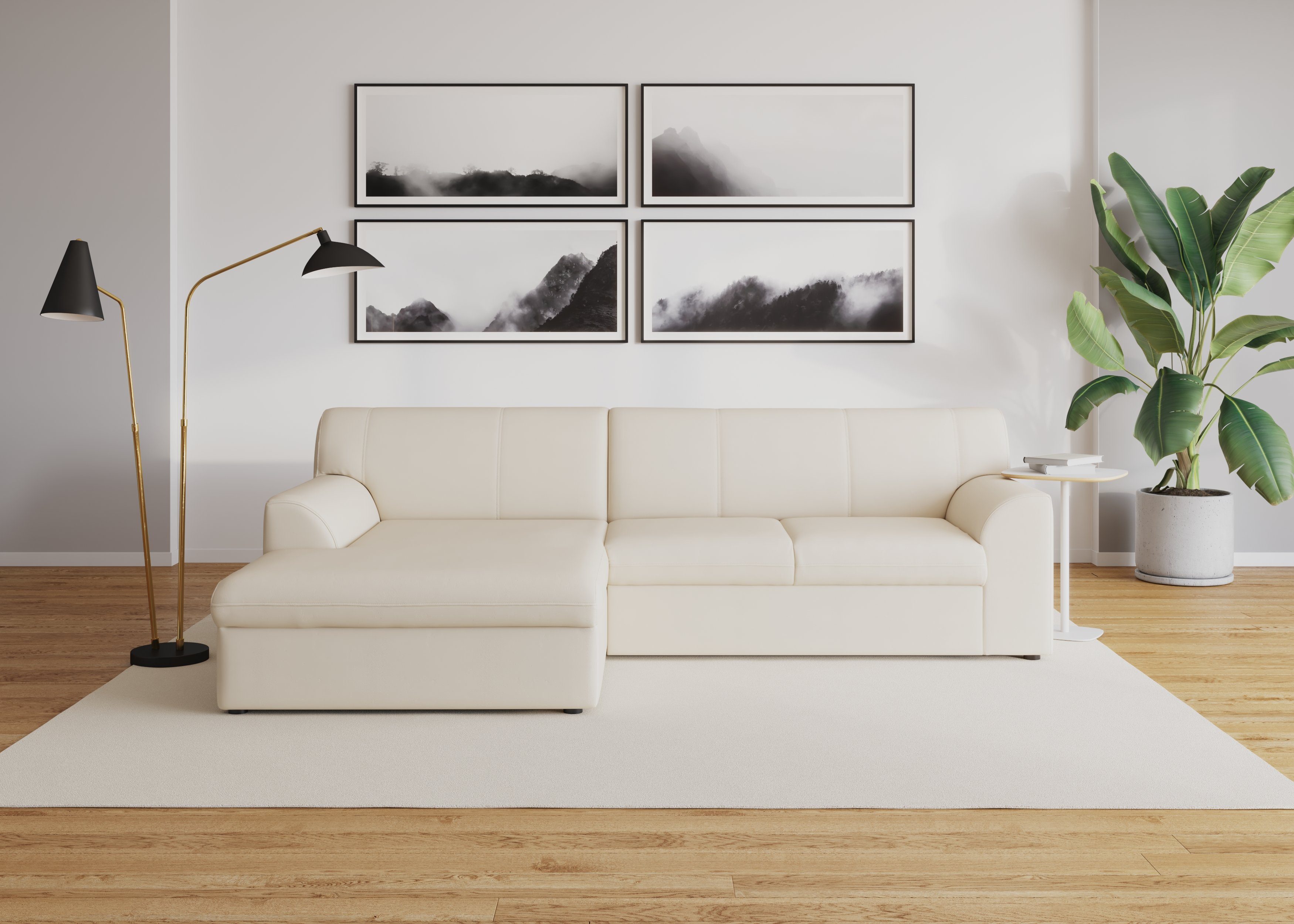 DOMO collection Hoekbank Topper, elegant en tijdloos, compacte afmetingen 245/155cm, L-vorm beige, hoekbanken, Récamier links, Met slaapfunctie