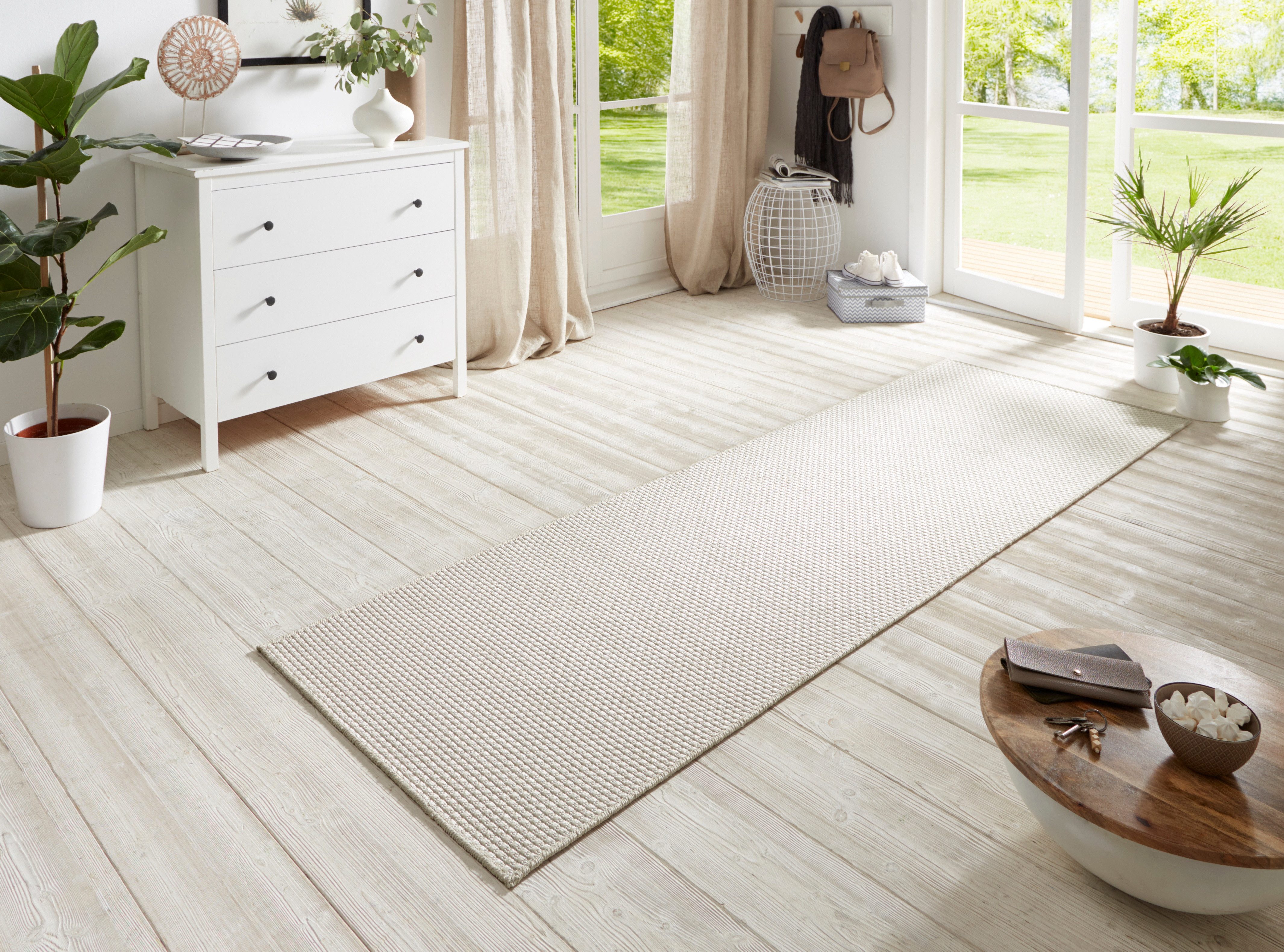 HANSE Home Loper Nature 600 Platweefsel, in- & outdoor, antislip, hal, keuken, tuin, terras lopers maat 80 cm x 250 cm x 5 mm wit