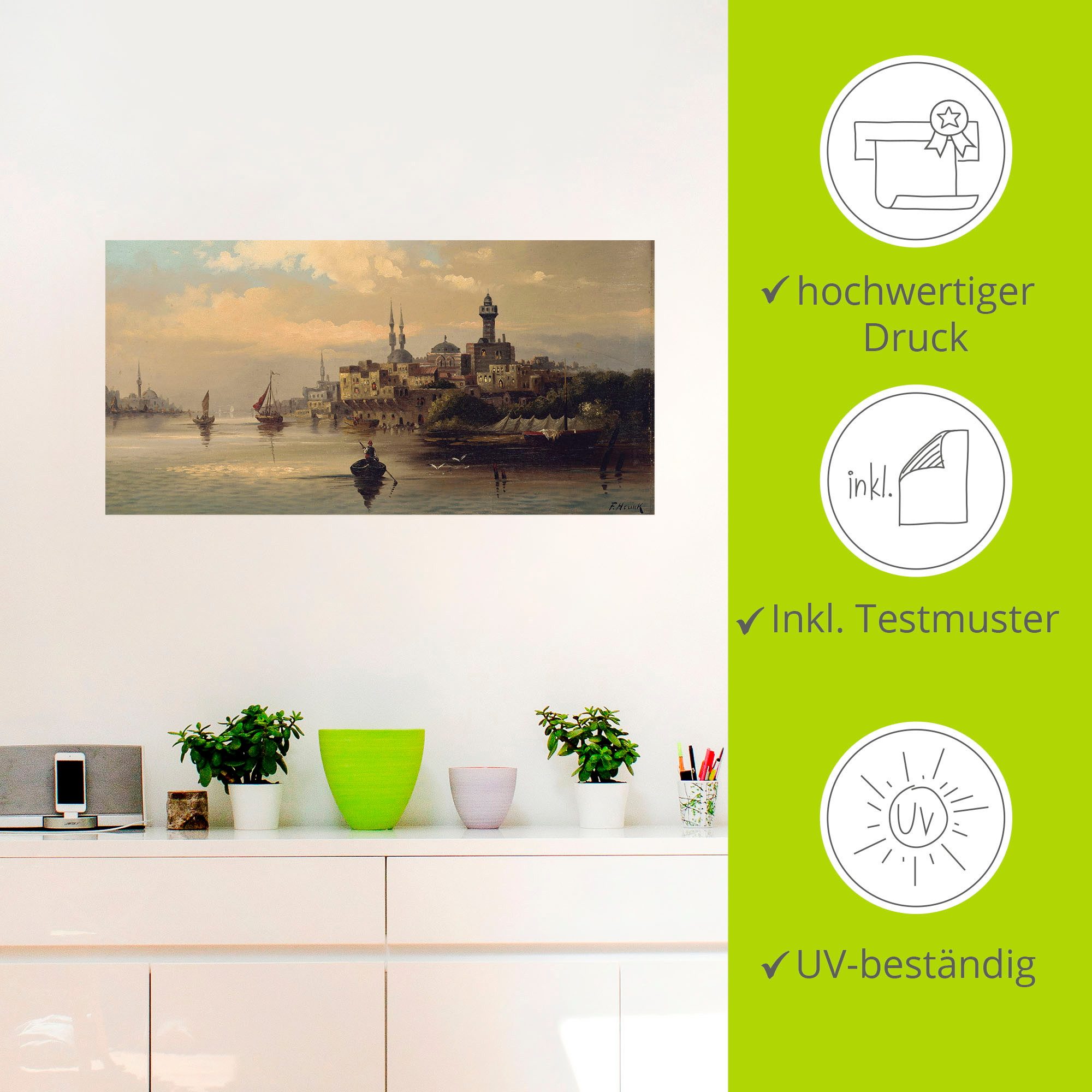 Artland Artprint Koopvaardijschepen op de Bosporus, Istanbul als artprint op linnen, poster, muursticker in verschillende maten